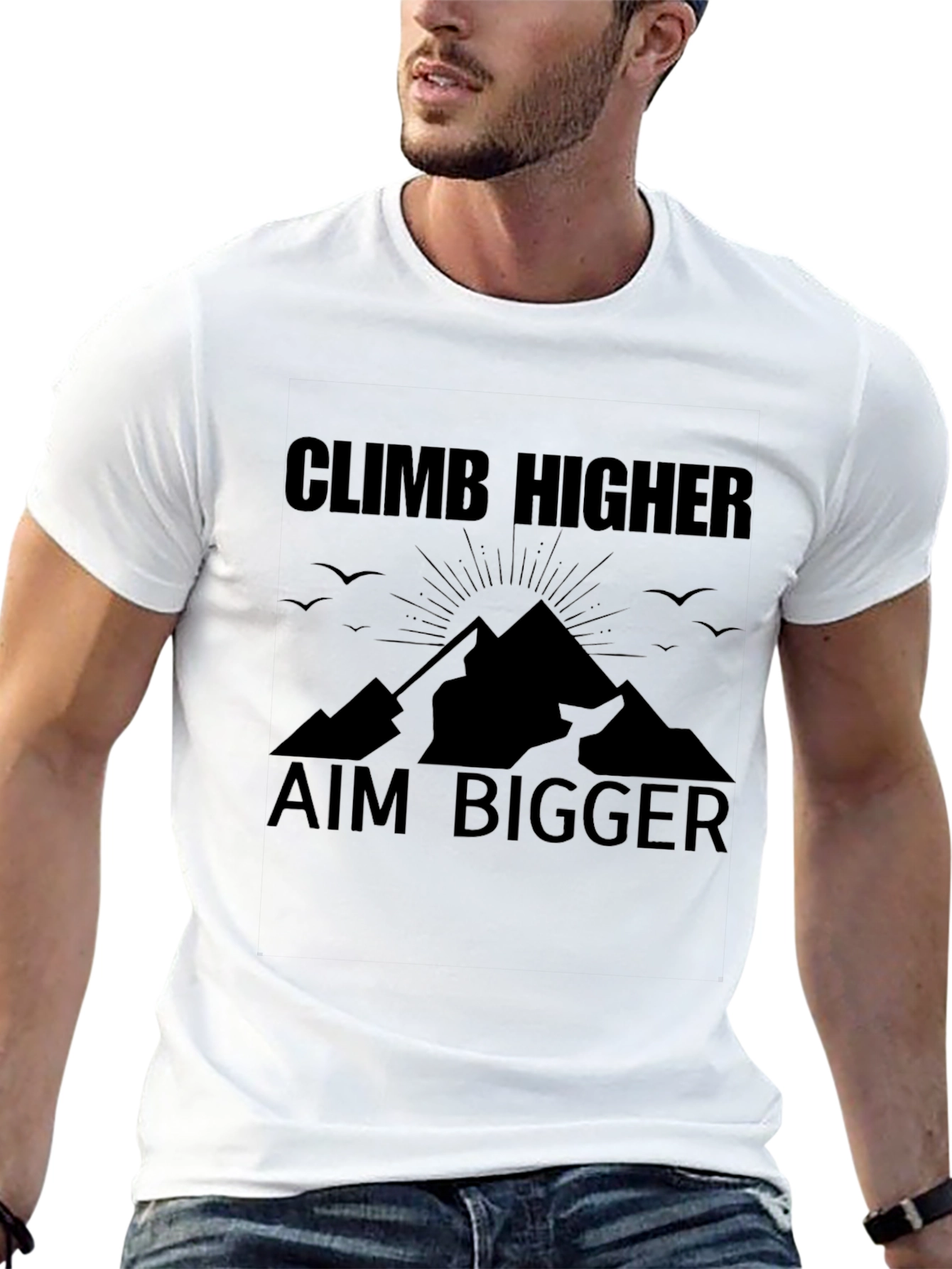 Black Climb Higher Aim Bigger Black T-Shirt view 13