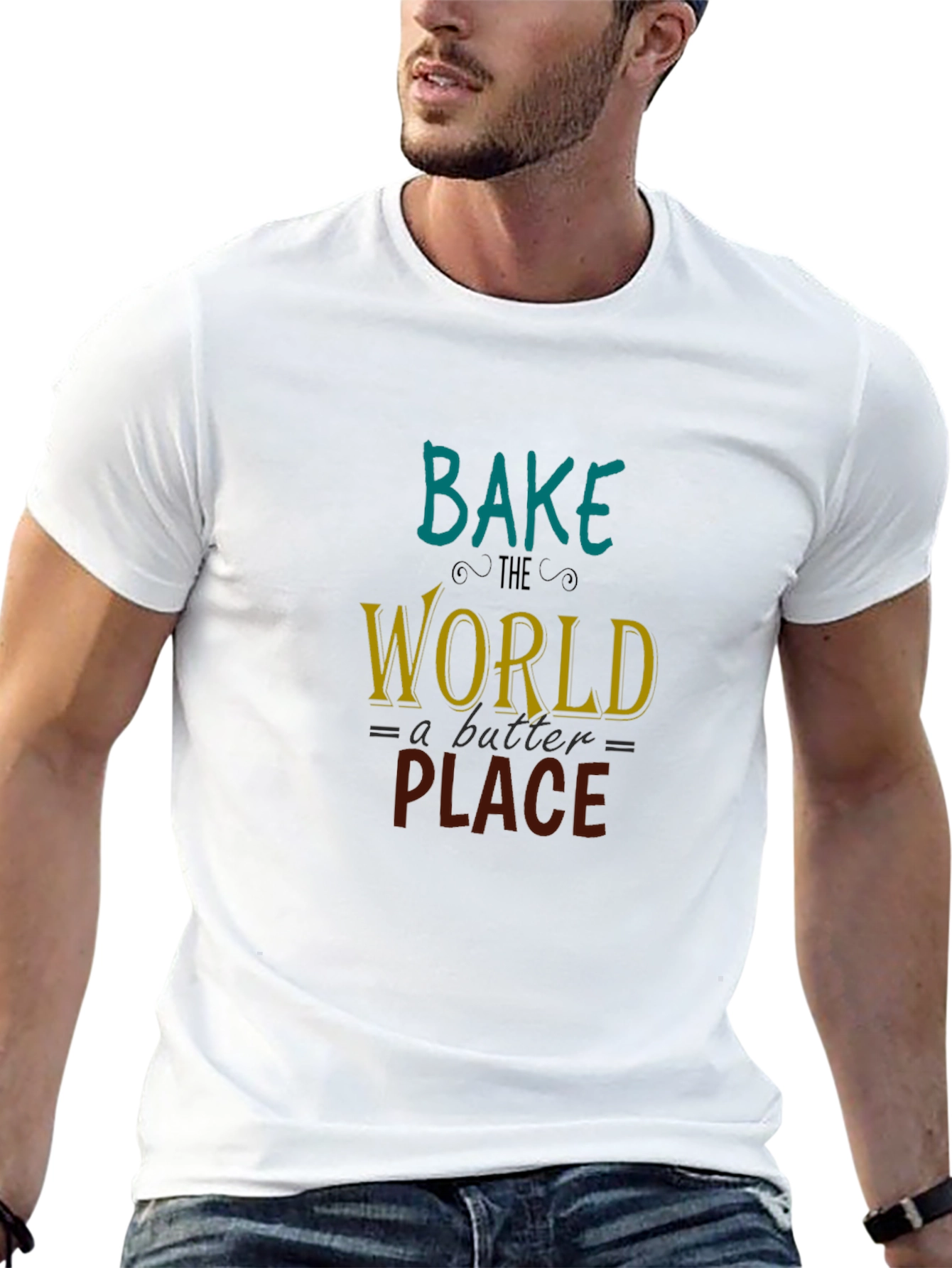 Black Bake the World T-Shirt: Black Cotton Tee view 13