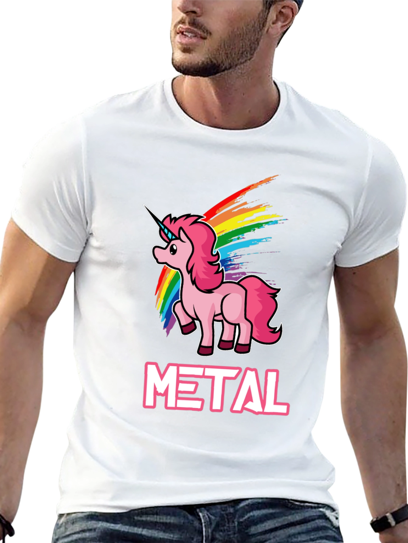 Black Unicorn Metal Rainbow T-Shirt - Heavy Metal Style view 13