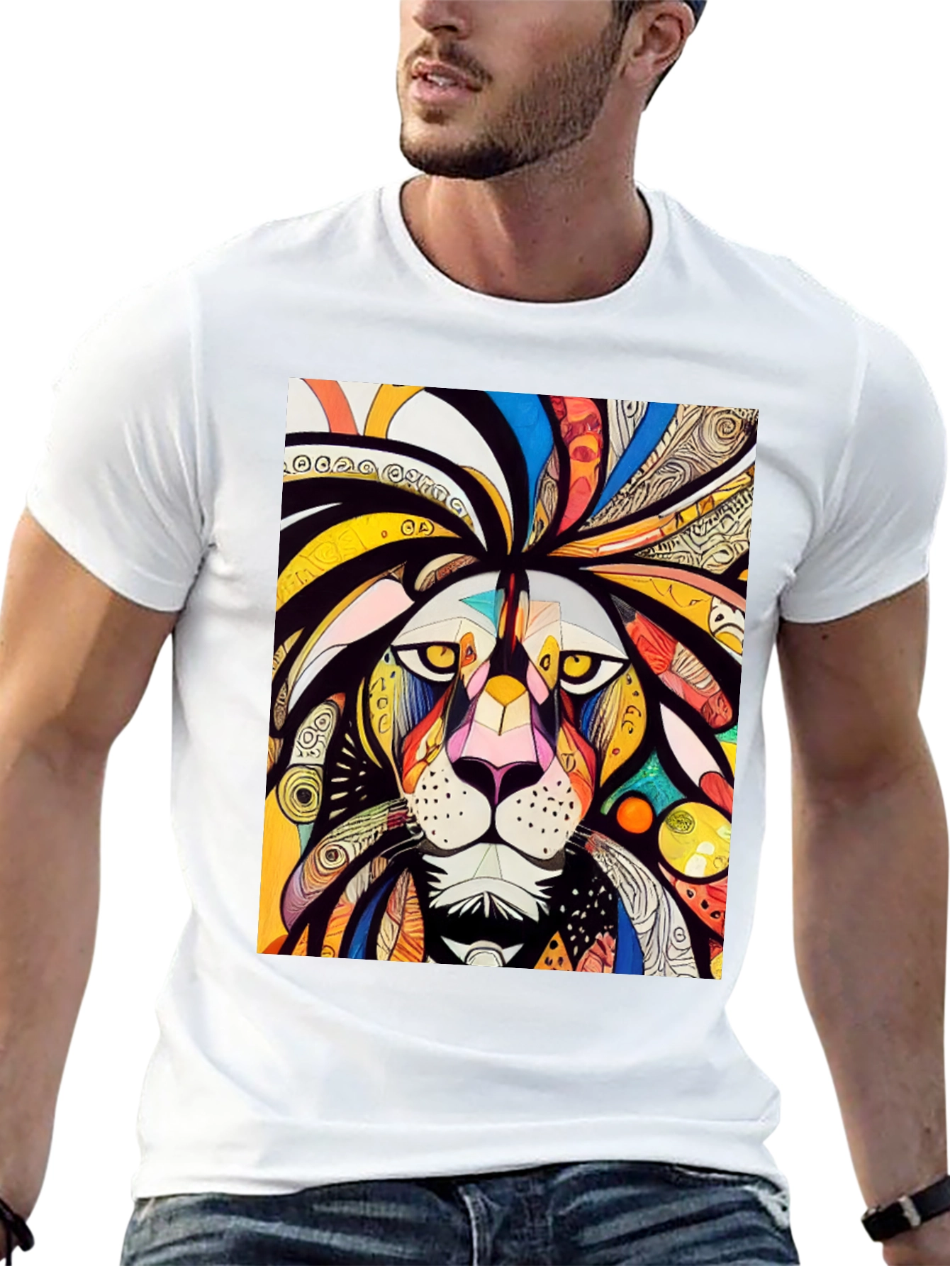 Black Lion Art Graphic Tee - Bold & Colorful view 13