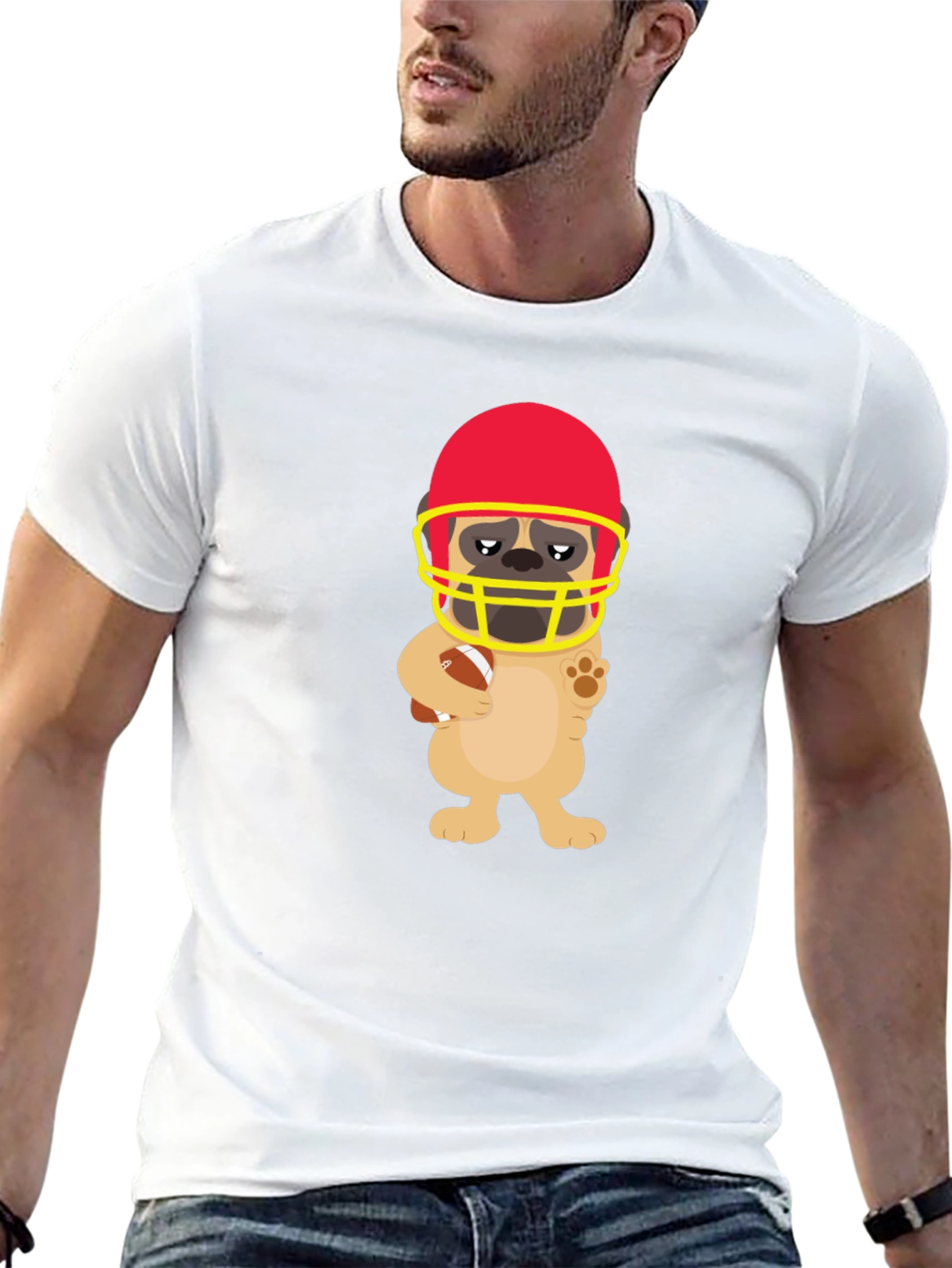 Black Football Pug Graphic Tee - Touchdown Style view 13