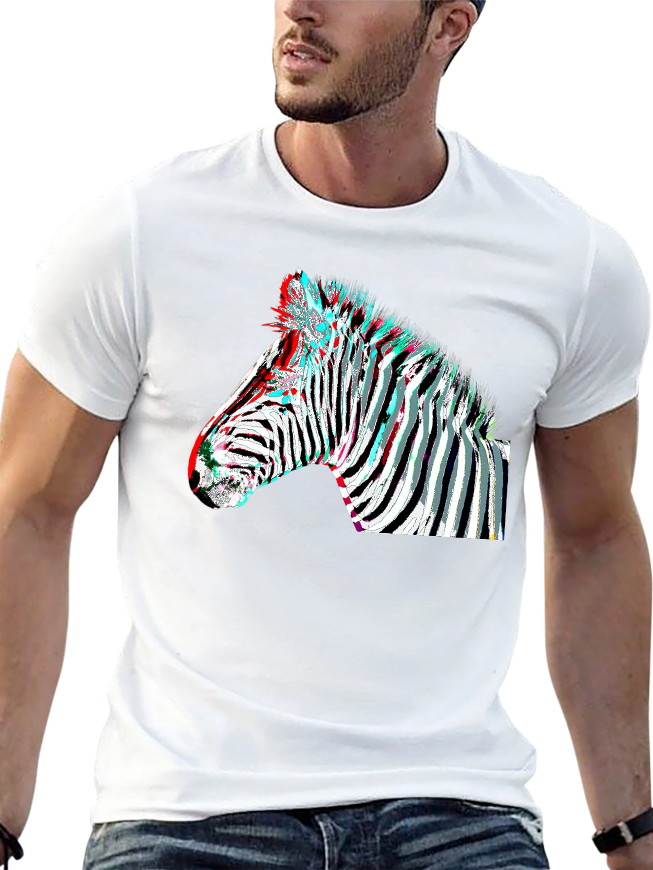 Black Zebra Glitch Graphic Tee - Modern Animal Print view 13