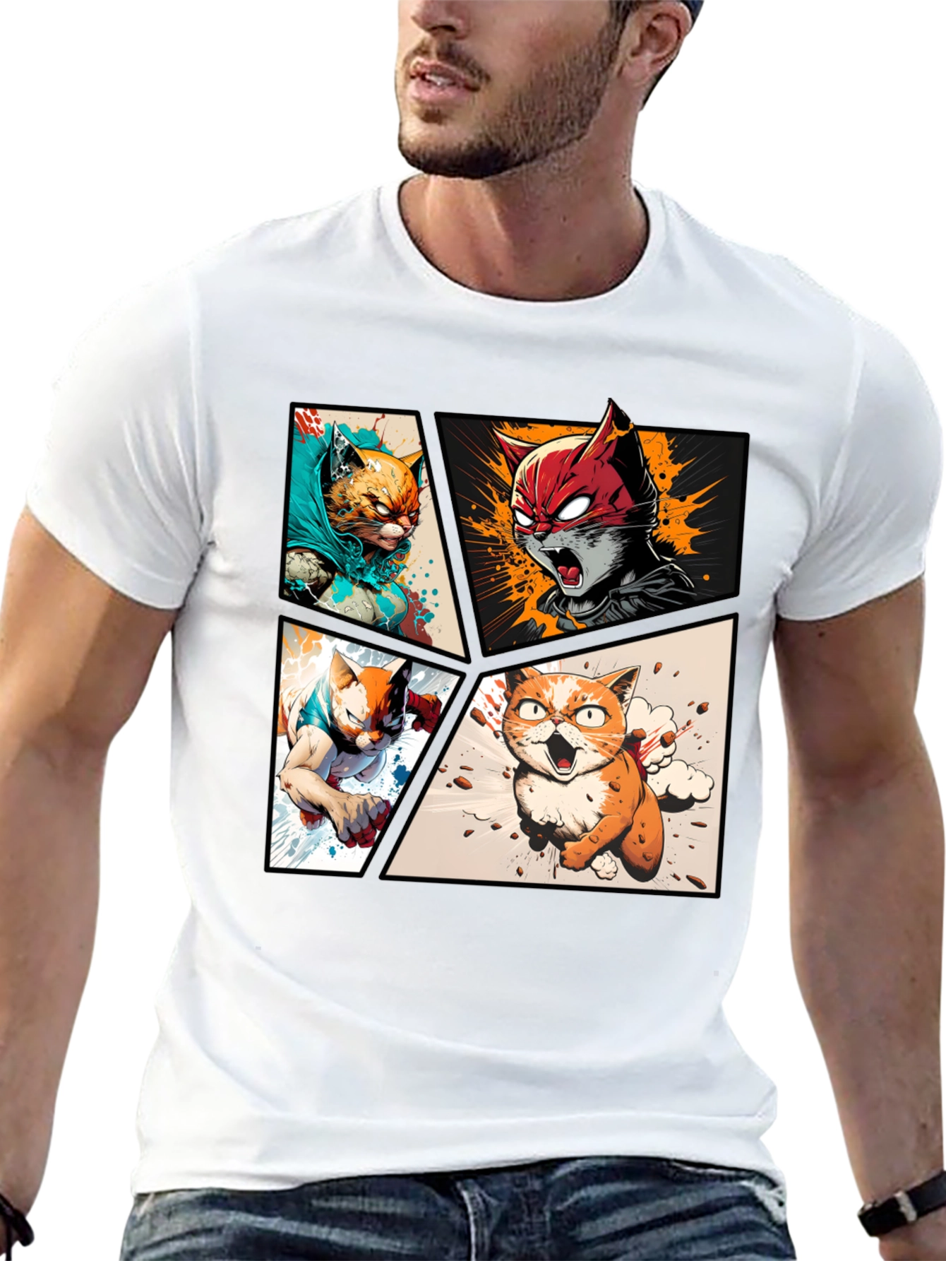 Black Hero Cat Comic T-Shirt - Stylish & Unique view 13