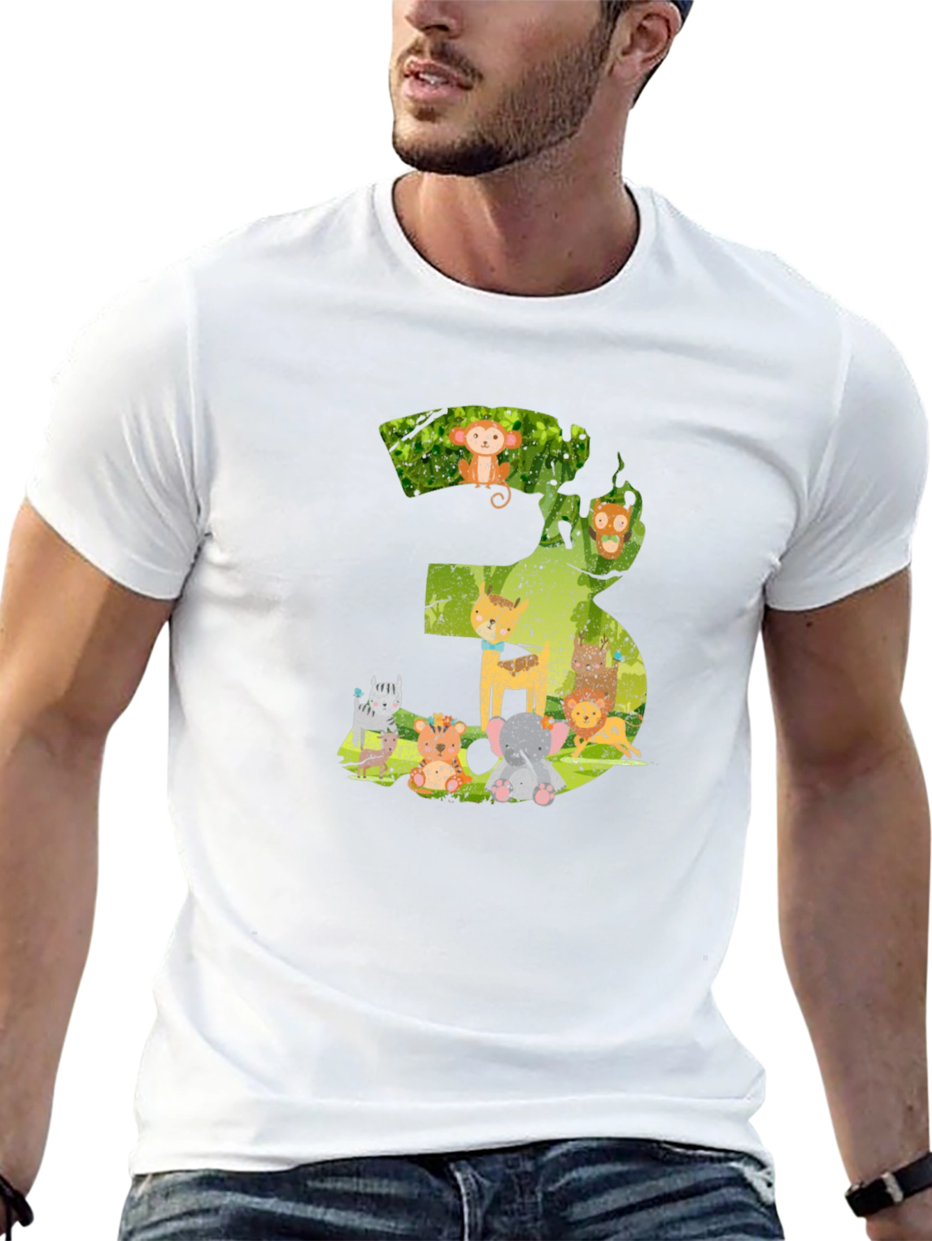 Black Kids Birthday Number 3 Animal T-Shirt view 13