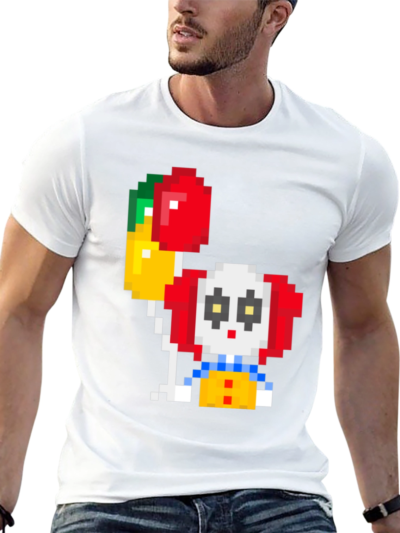 Black Pixel Art Clown T-Shirt: Retro Gaming Style view 13