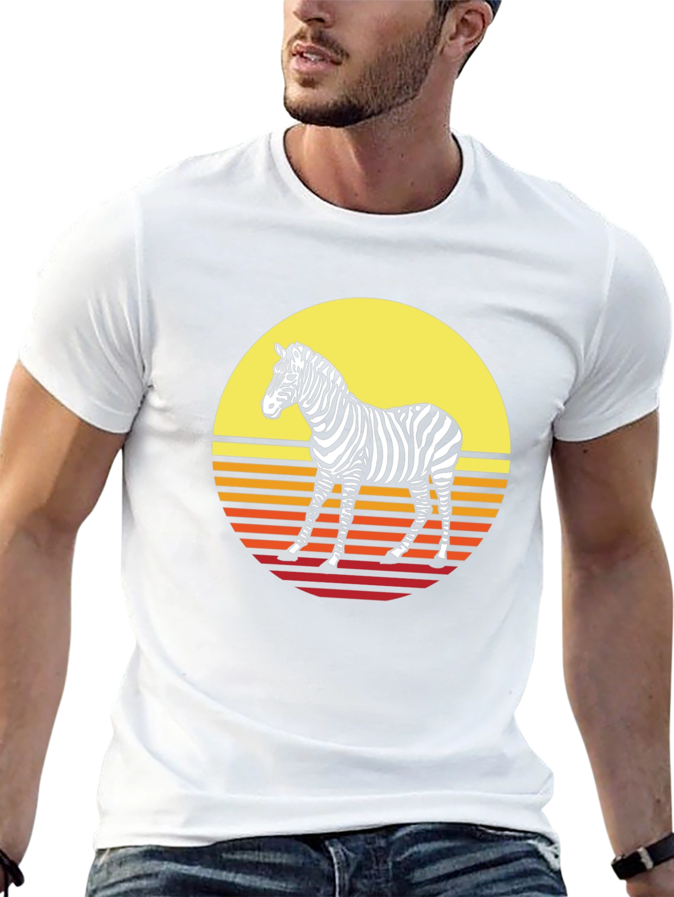 Black Retro Zebra Graphic Tee - Sunset Style view 13