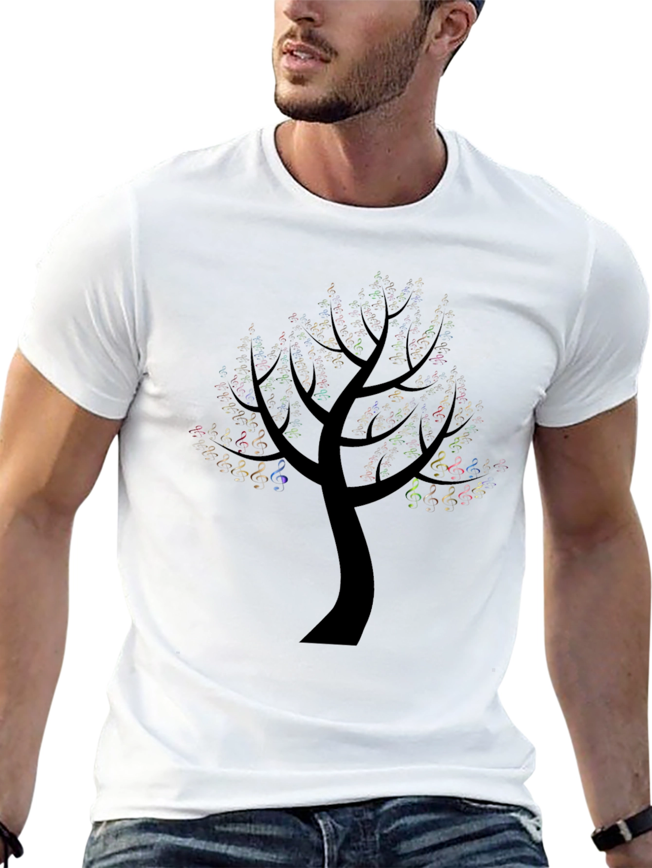 Black Music Note Tree Black T-Shirt view 13