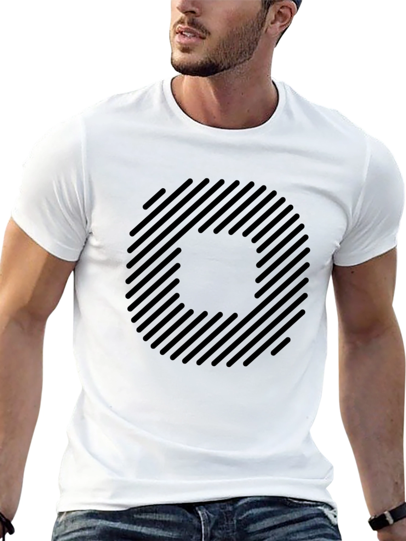 Black Striped Circle Graphic Black T-Shirt view 13