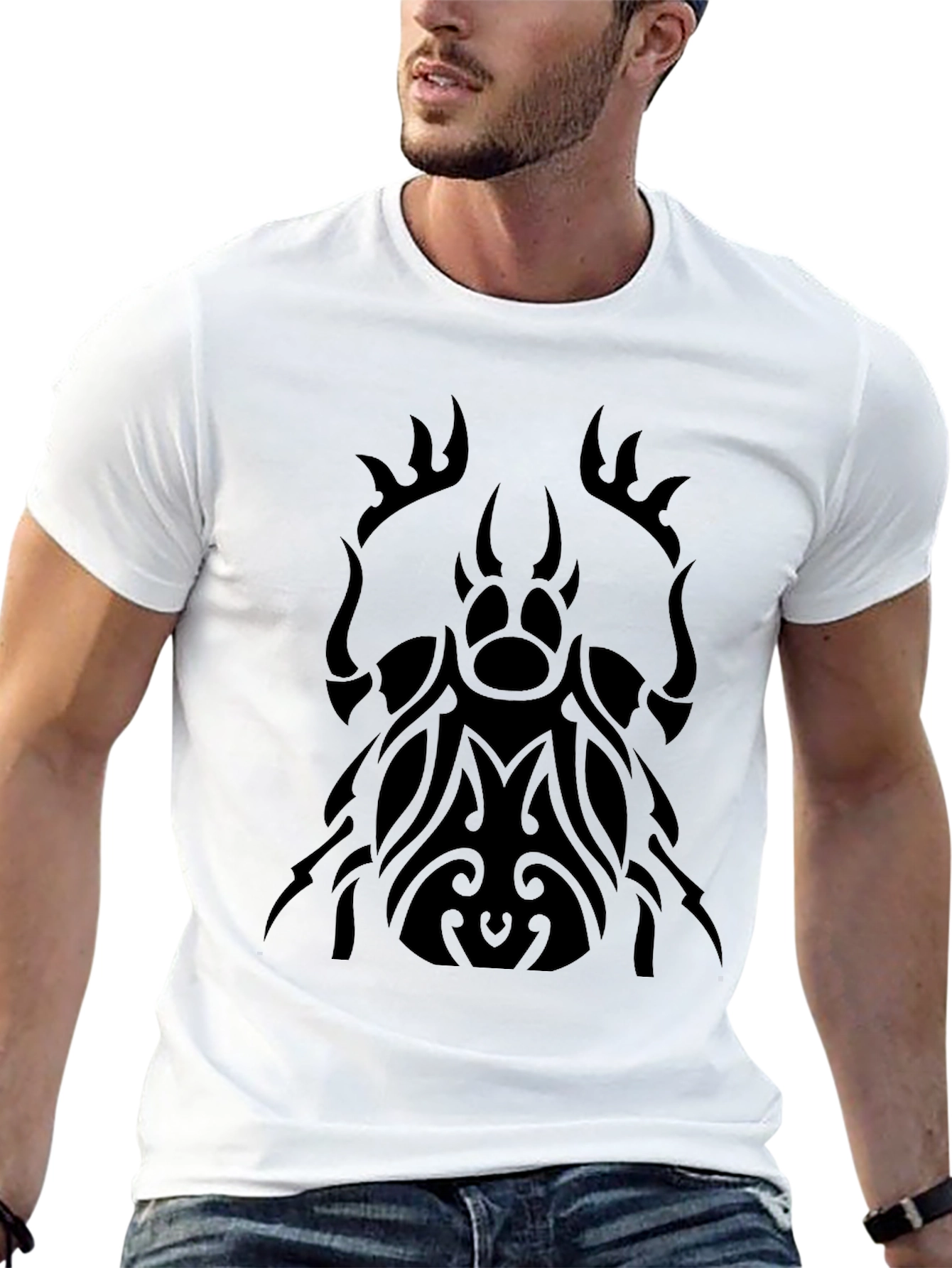 Black Tribal Beetle Graphic Tee - Black Cotton Comfort view 13