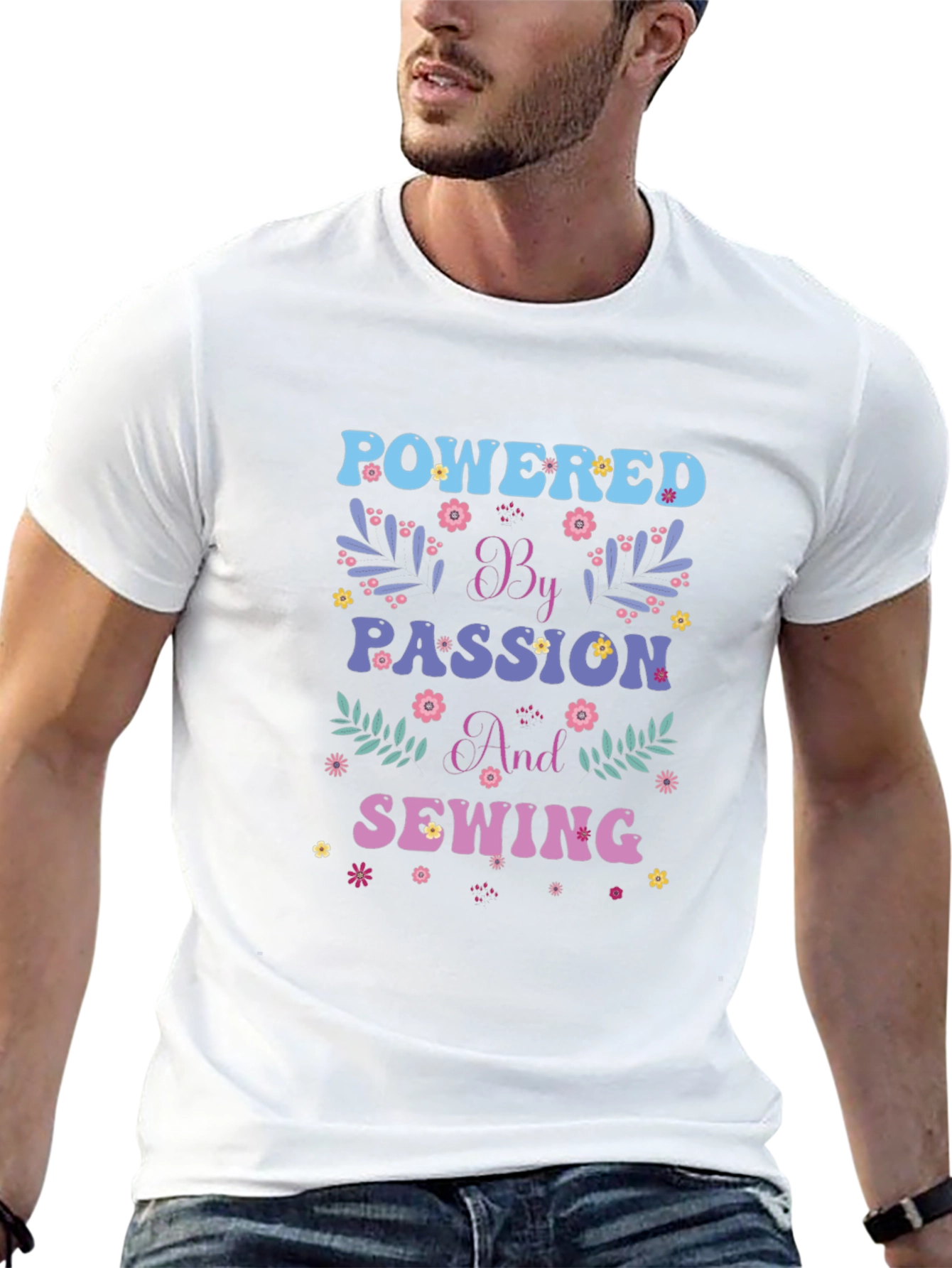 Black Powered by Passion and Sewing Graphic T-Shirt view 13