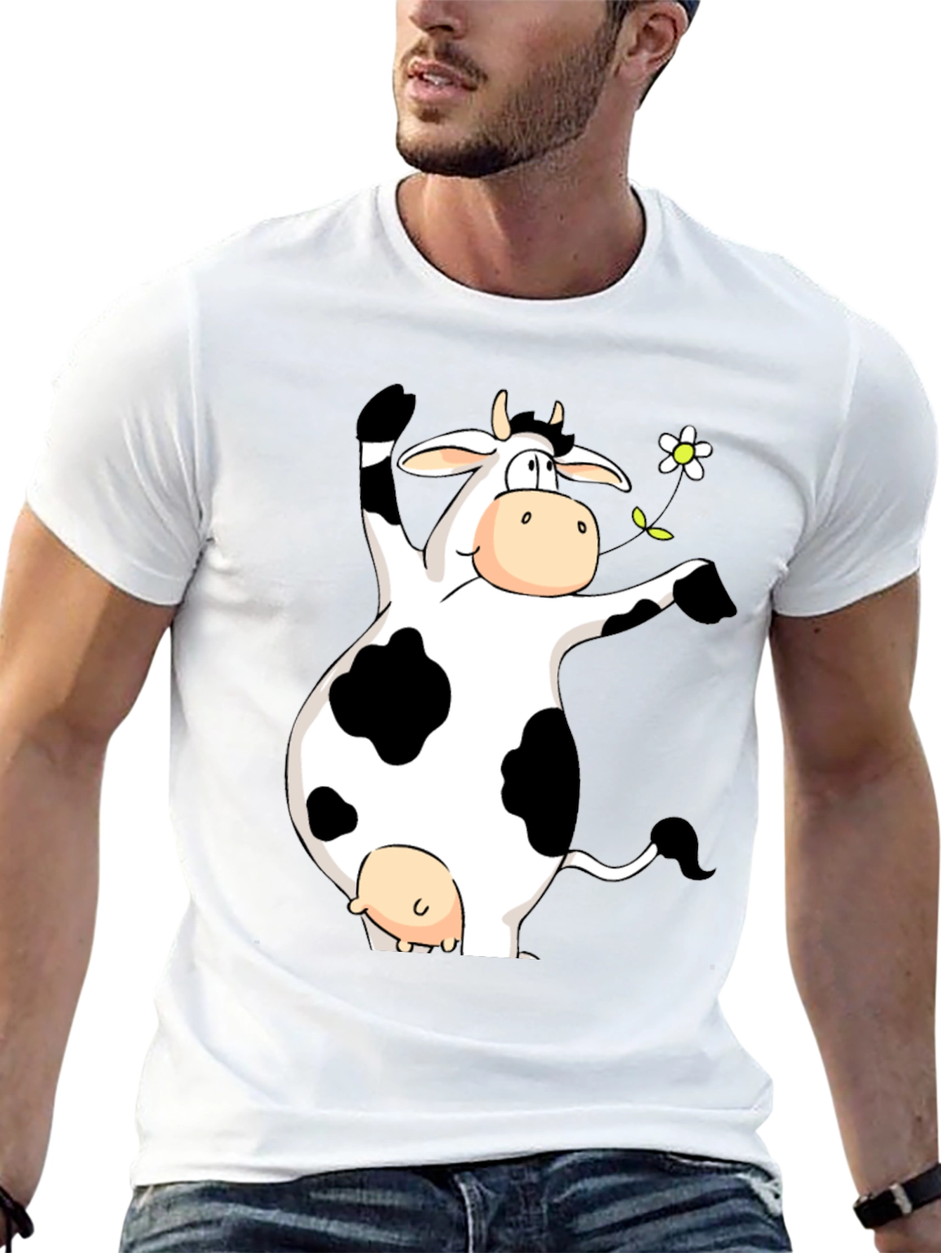 Black Funny Cow Graphic Print Black T-Shirt view 13