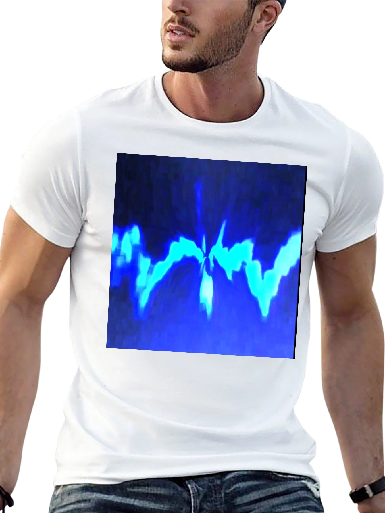 Black Abstract Blue Graphic Print Black T-Shirt view 13