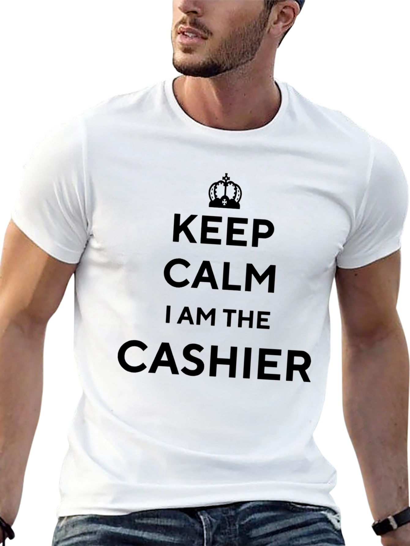 Black Keep Calm Cashier T-Shirt - Funny Job Tee view 13