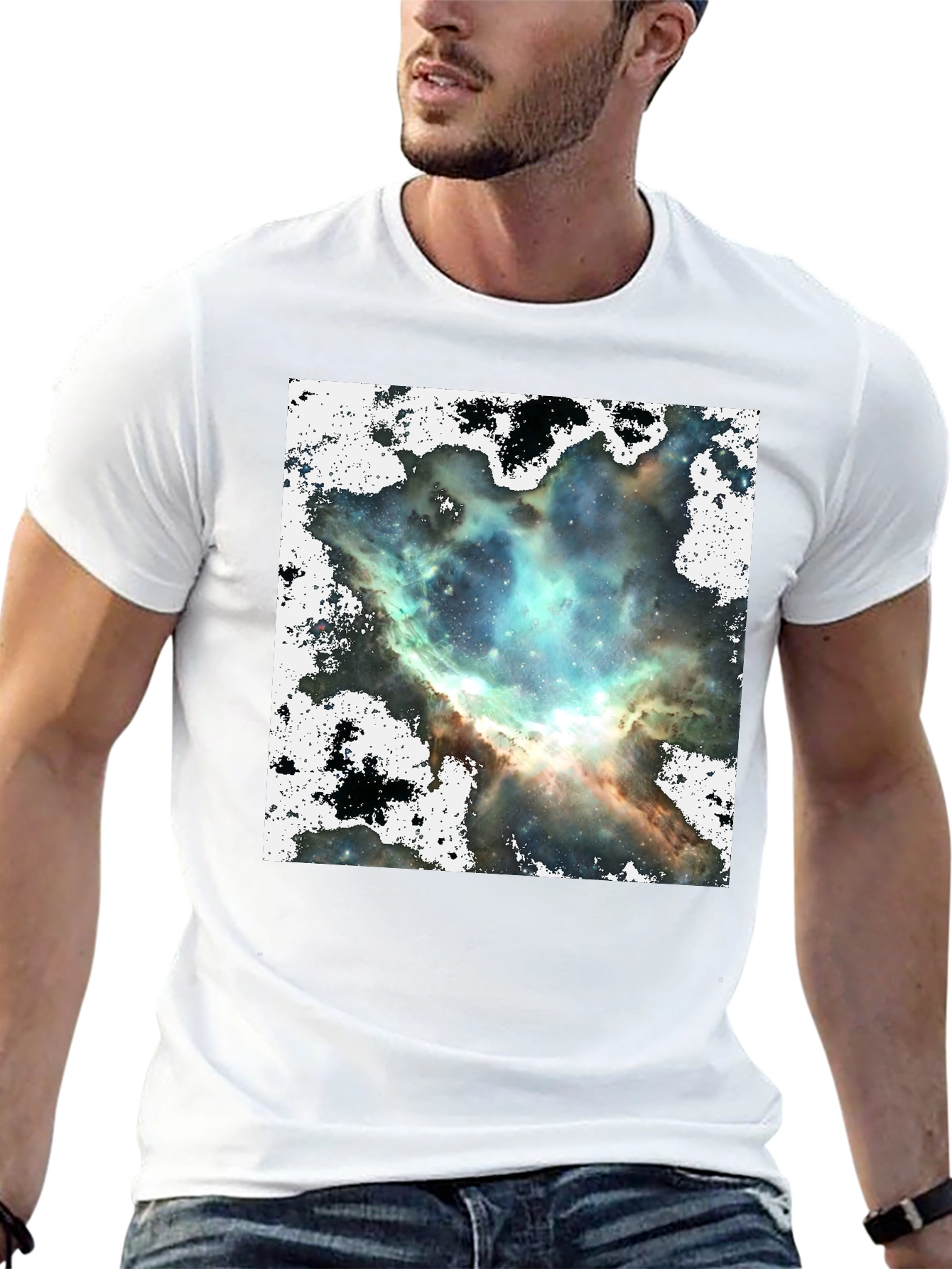 Black Nebula Print Black Crewneck T-Shirt view 13