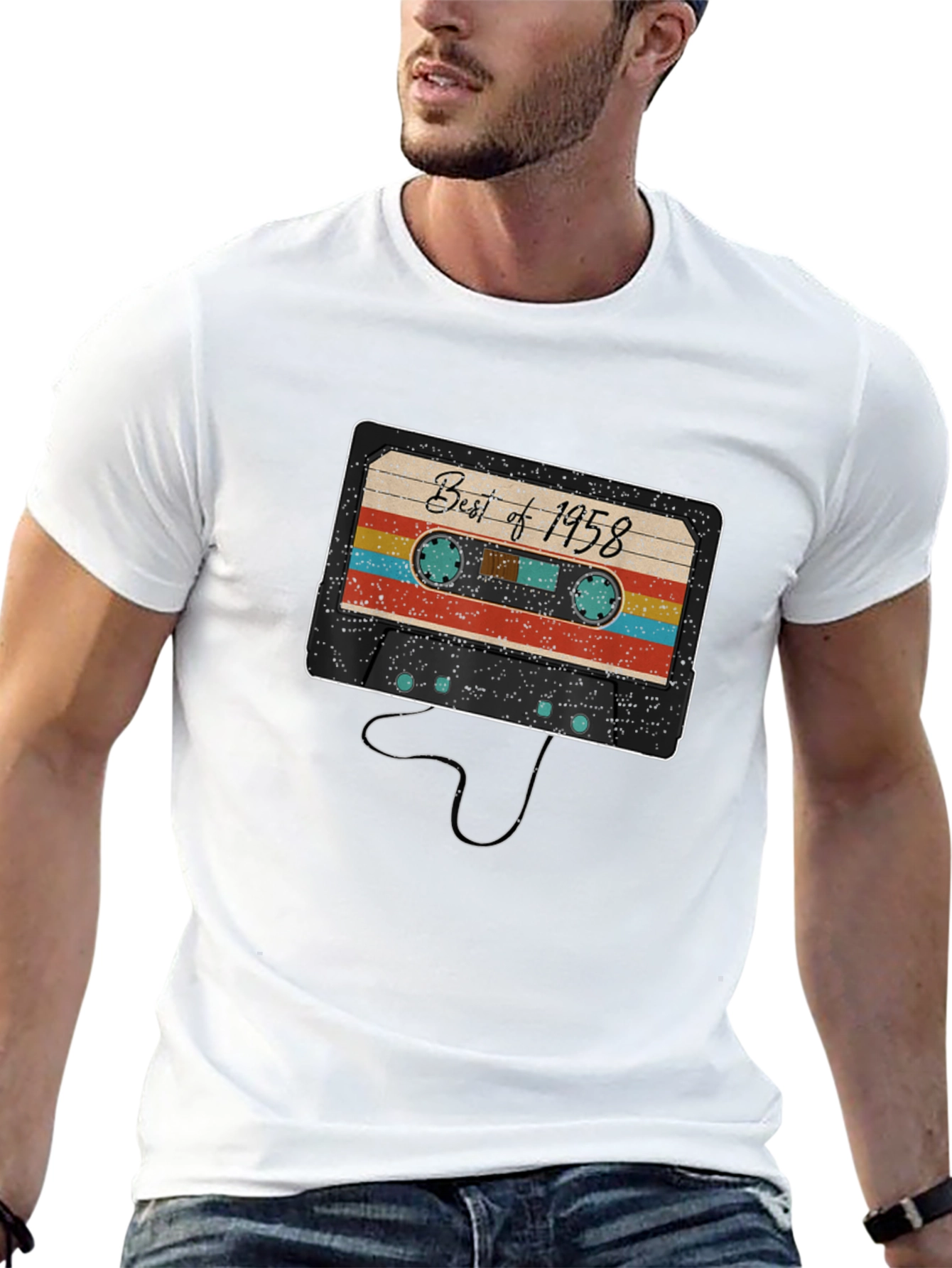 Black Retro Best of 1958 Cassette Tape Graphic T-Shirt view 13