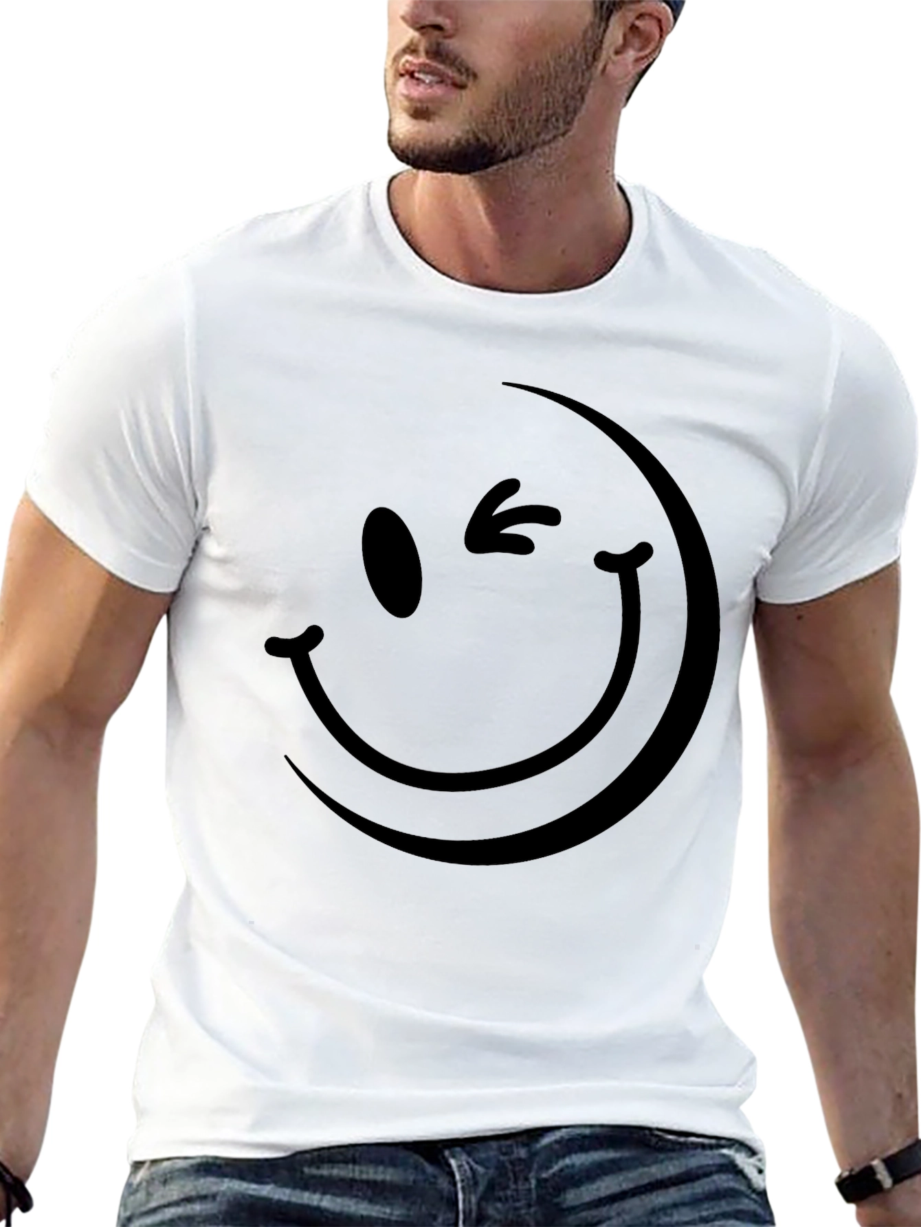 Black Winking Smiley Face Black T-Shirt view 13
