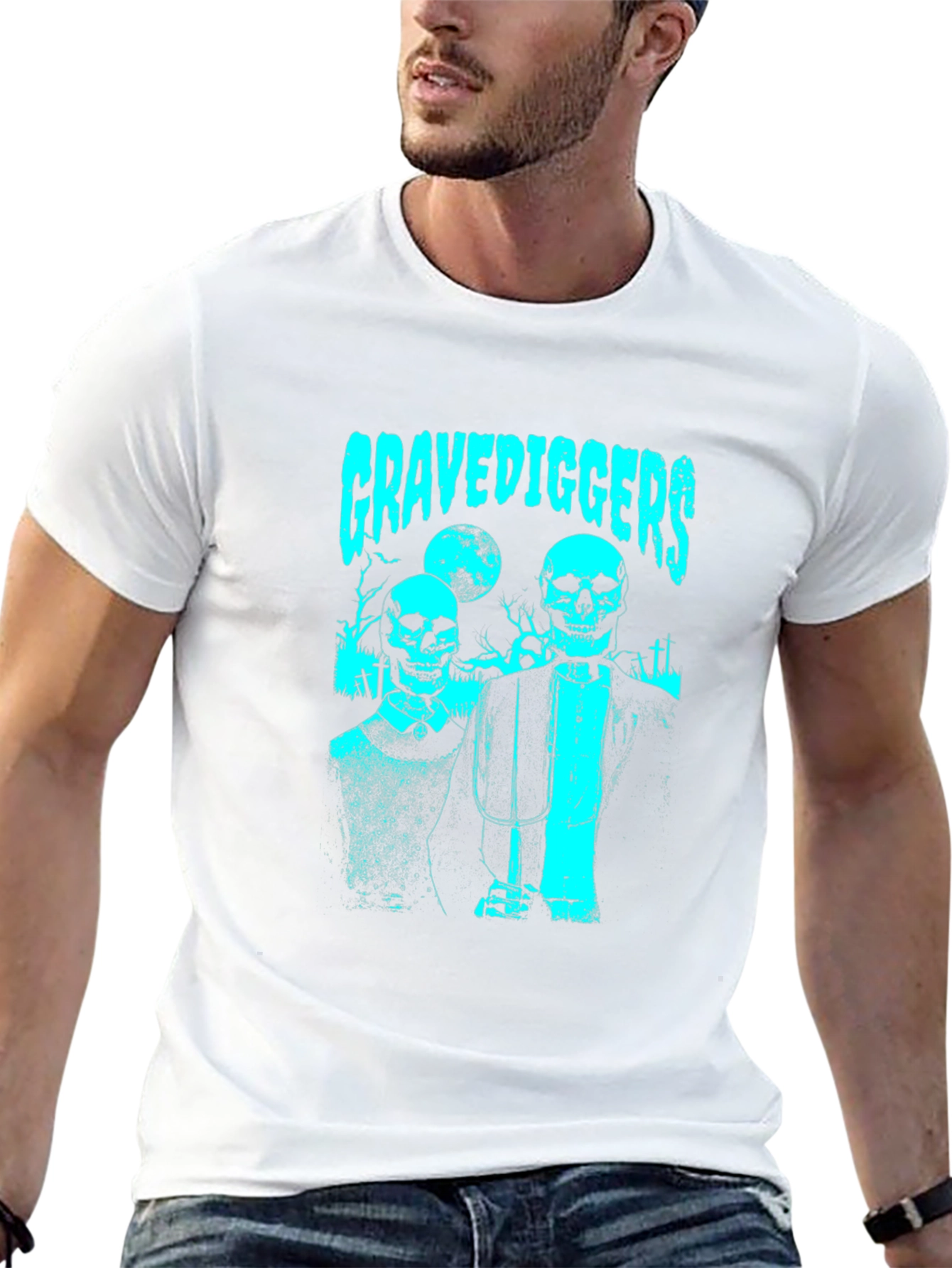 Black Gravediggers Skeleton Couple Graphic Black T-Shirt view 13