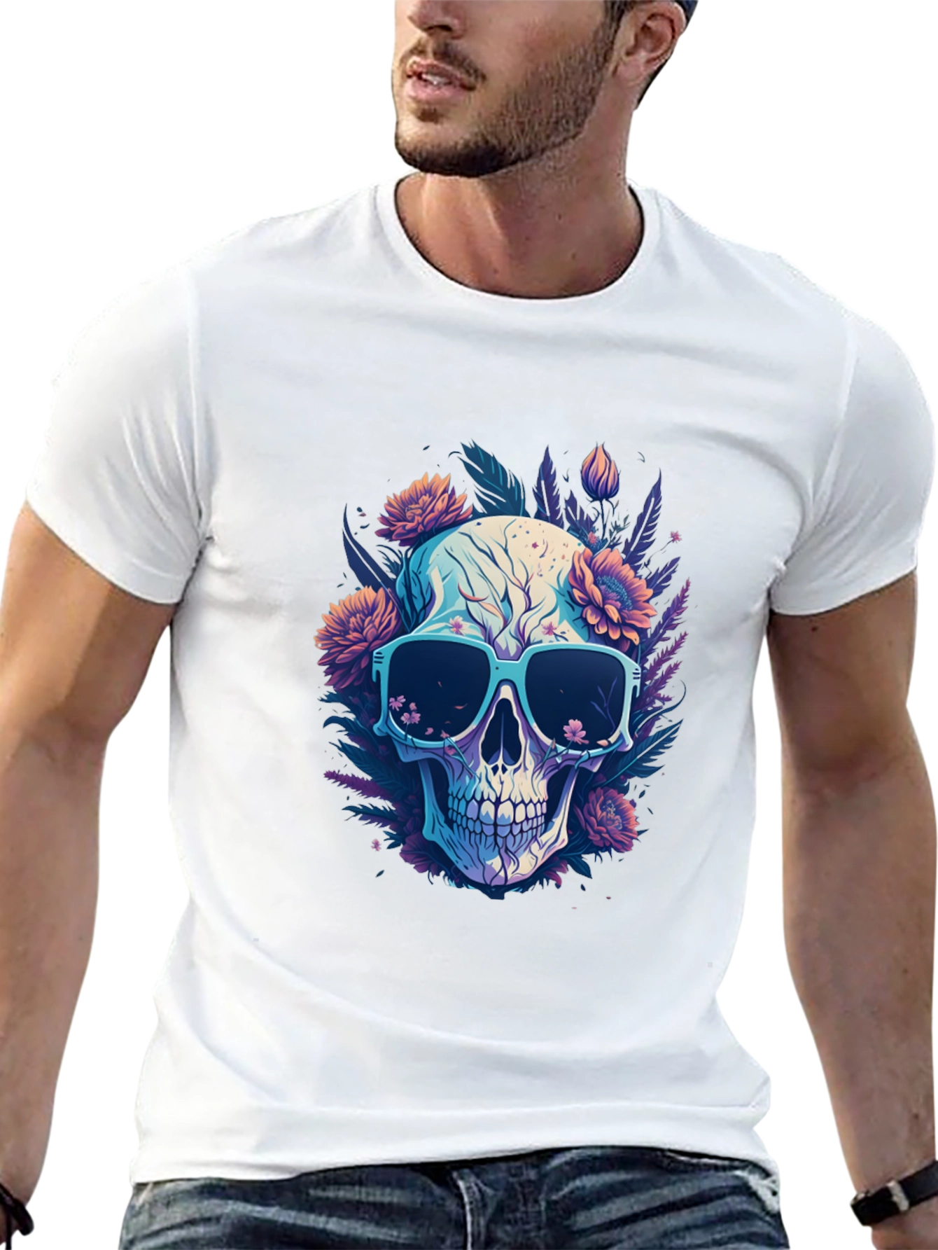 Black Skull and Flowers Graphic T-Shirt - Cool Style view 13