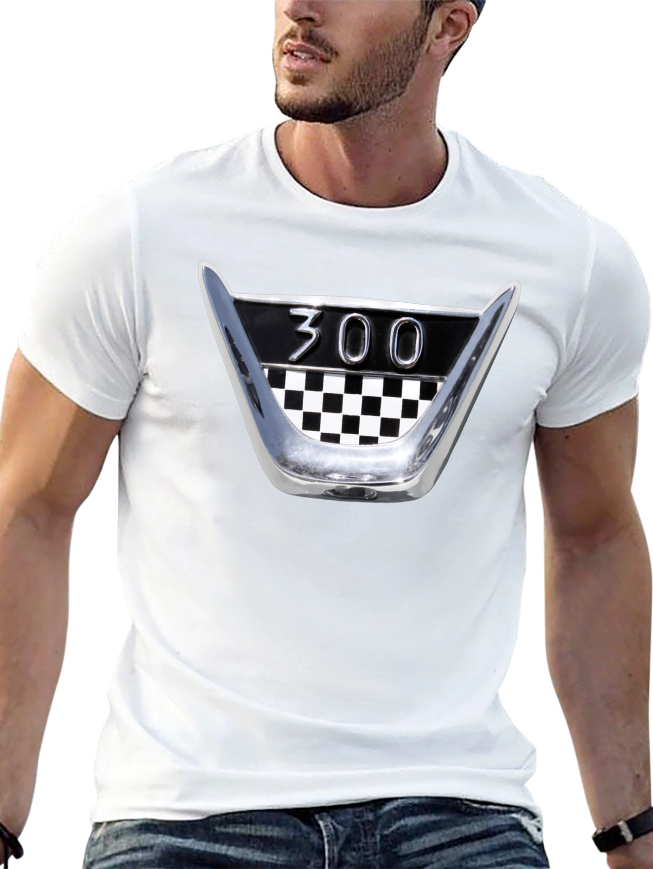 Black Retro 300 Checkerboard T-Shirt - Classic Car Fan Tee view 13