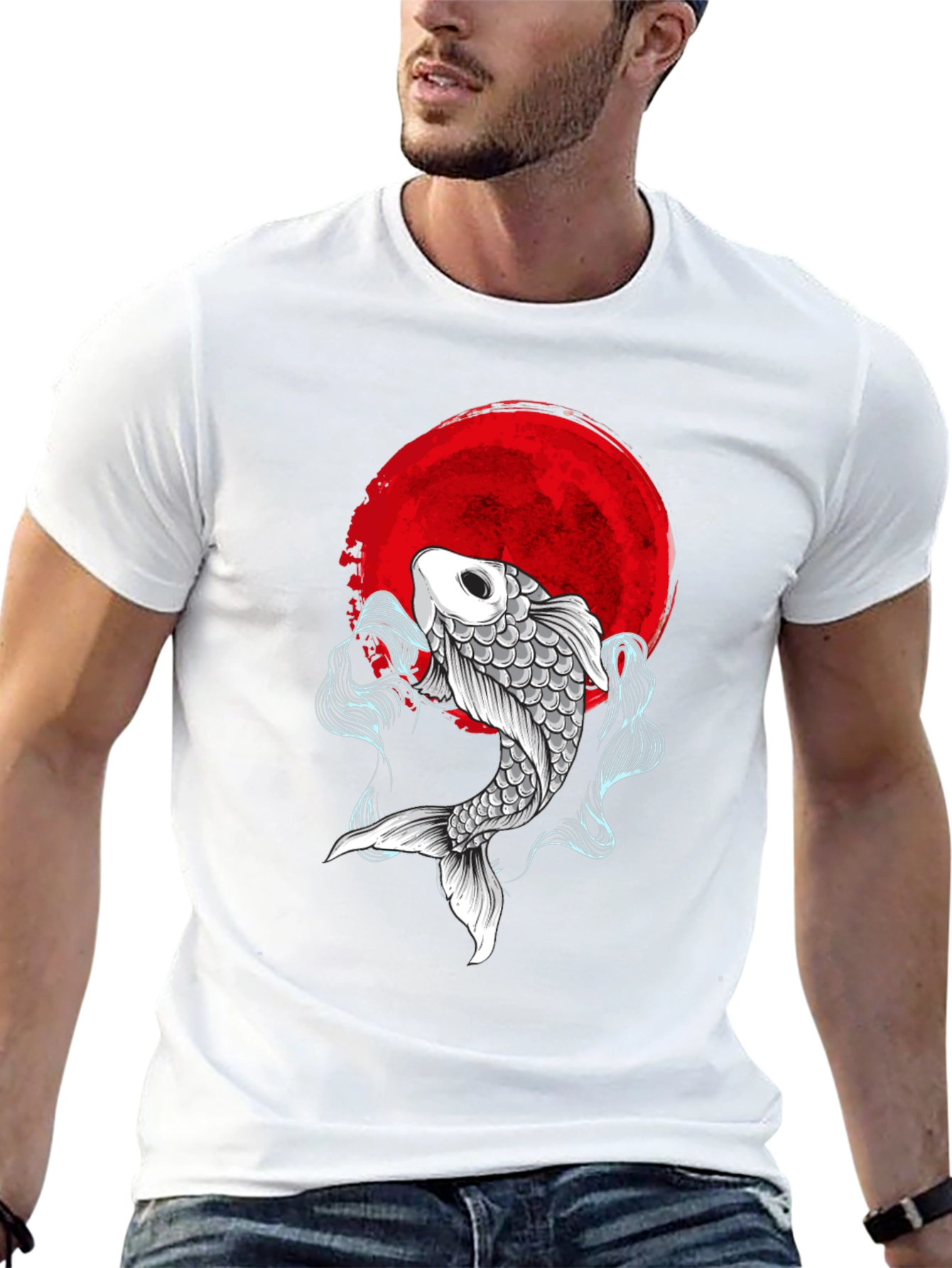 Black Koi Fish Red Moon Graphic Tee - Stylish & Unique view 13