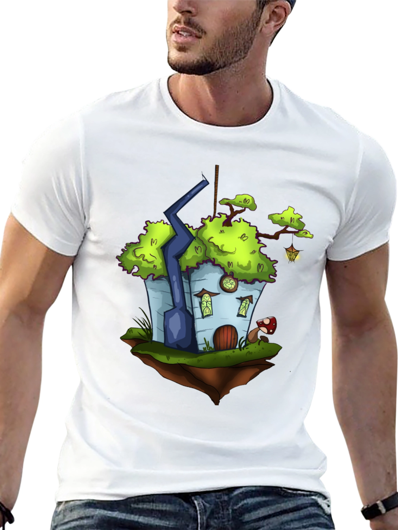 Black Whimsical Floating House T-Shirt view 13
