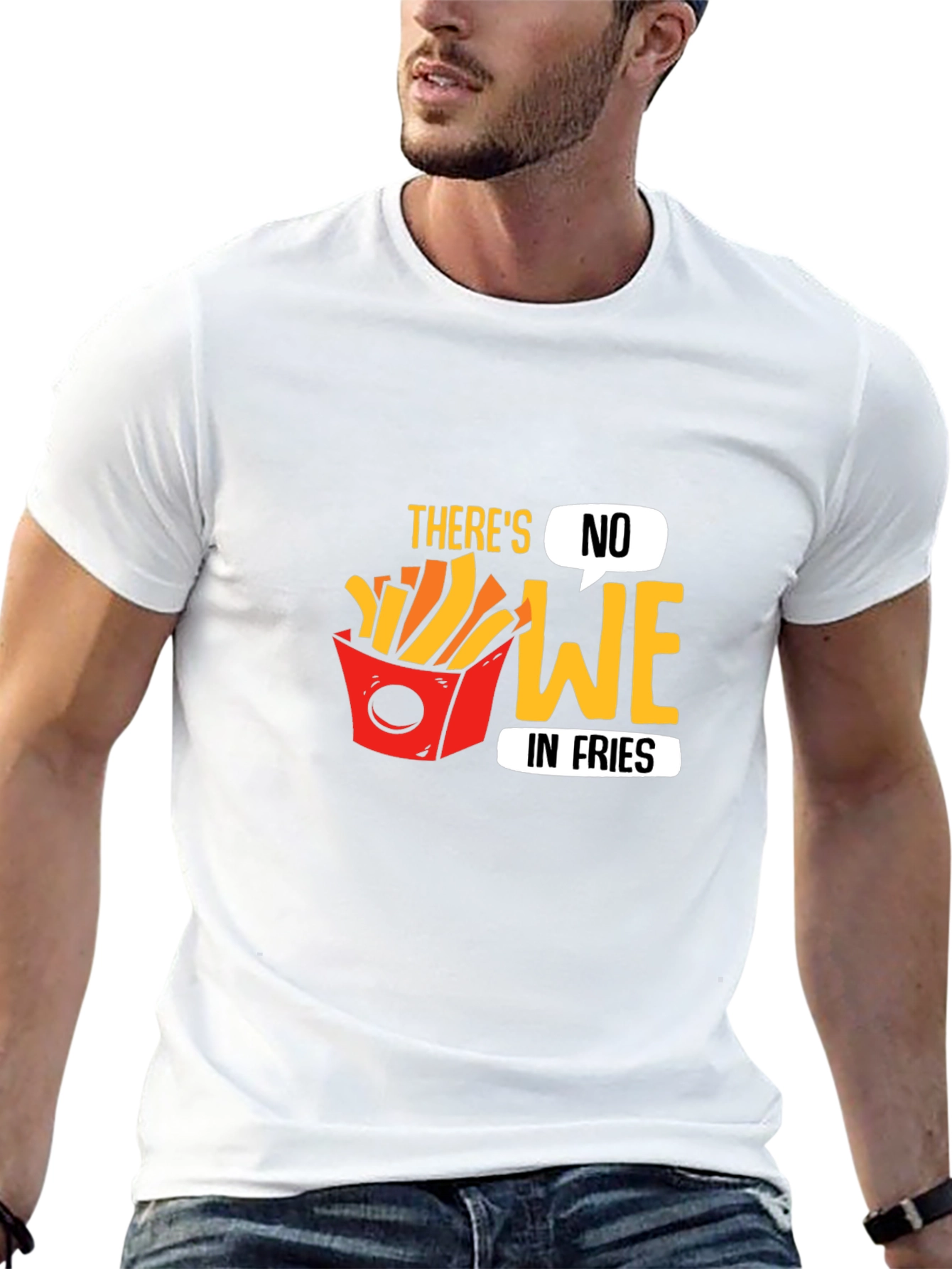 Black Funny "There's No We in Fries" Graphic T-Shirt view 13