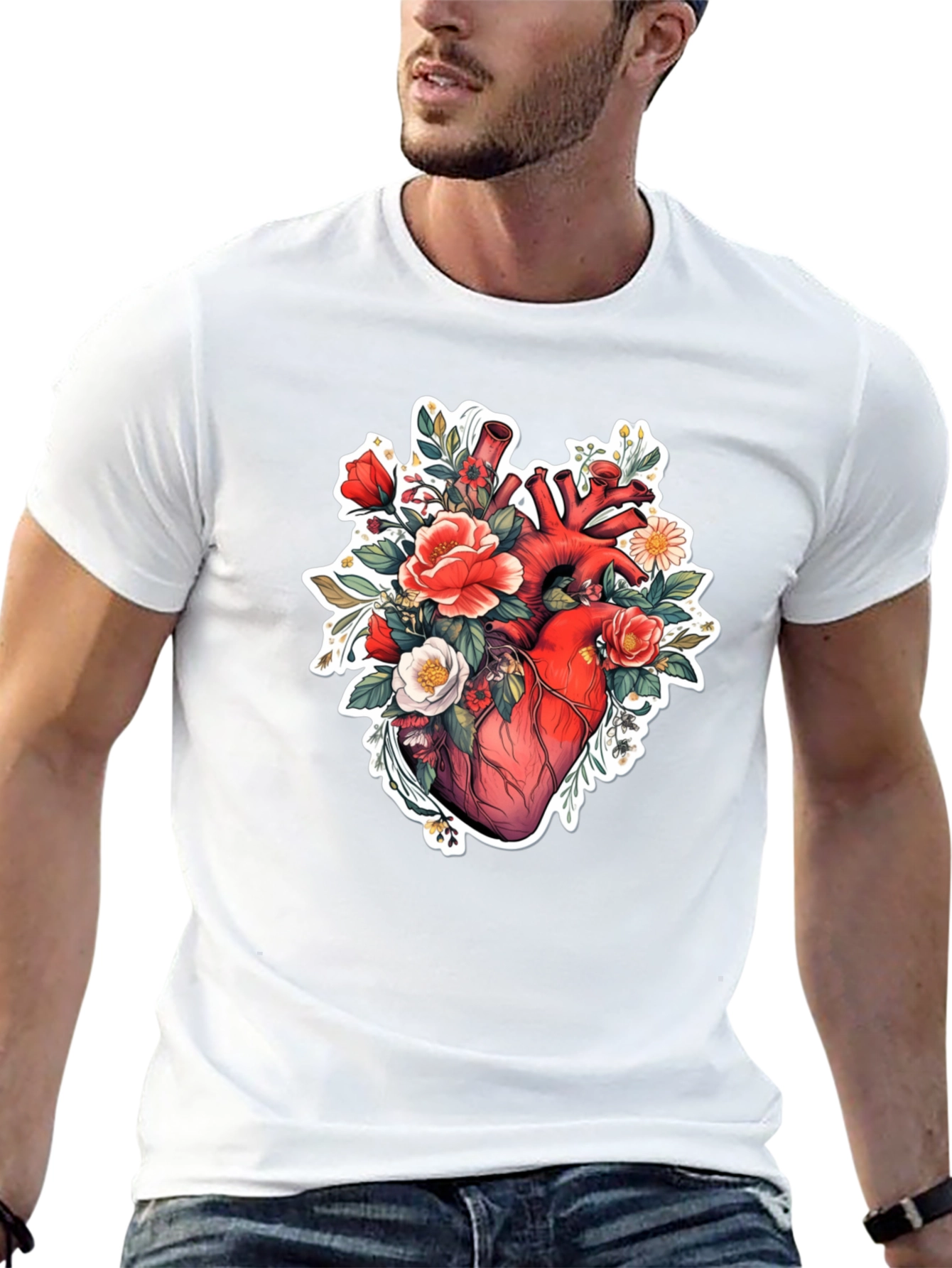 Black Anatomical Heart Floral T-Shirt view 13