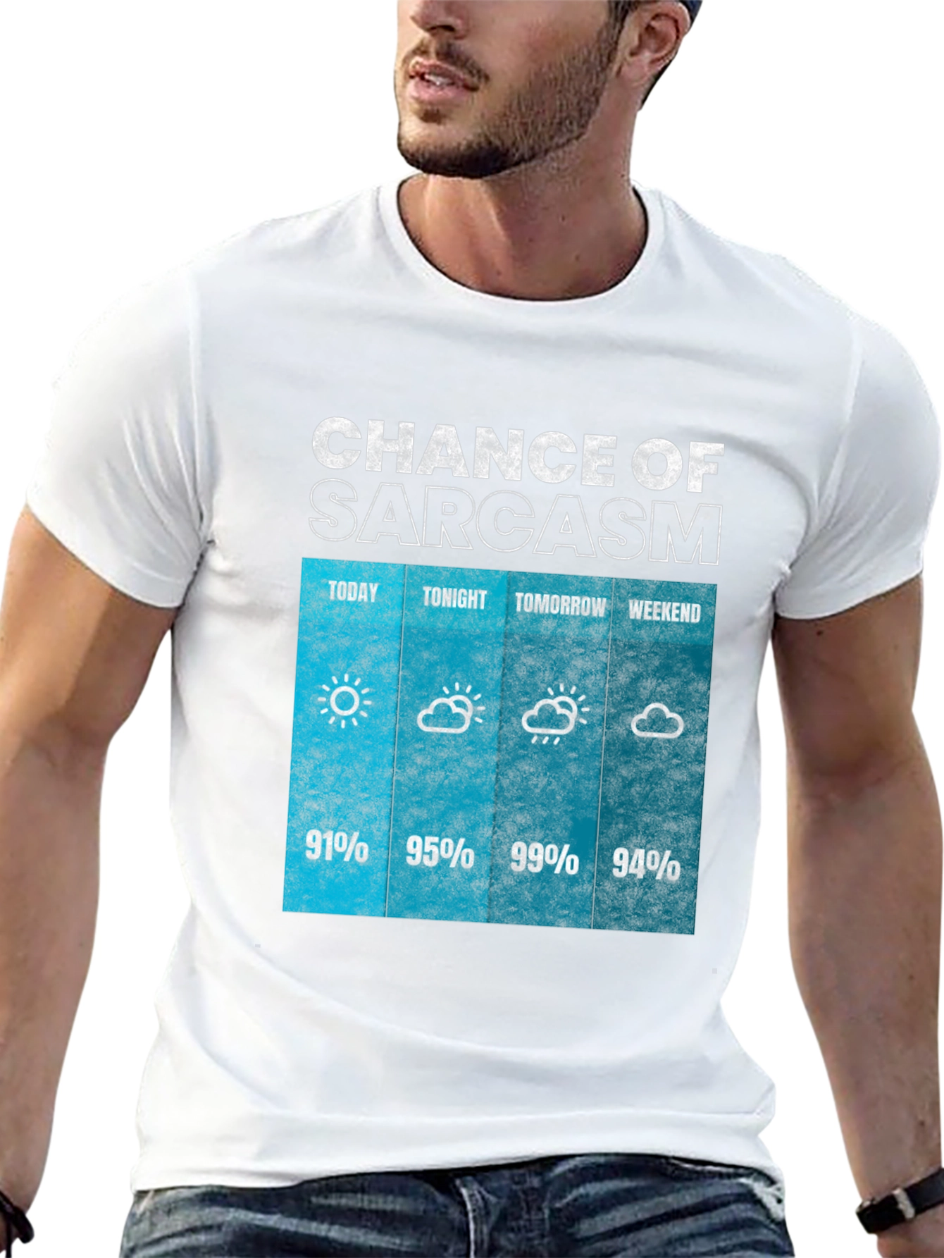 Black Sarcasm Weather Forecast Graphic Tee view 13