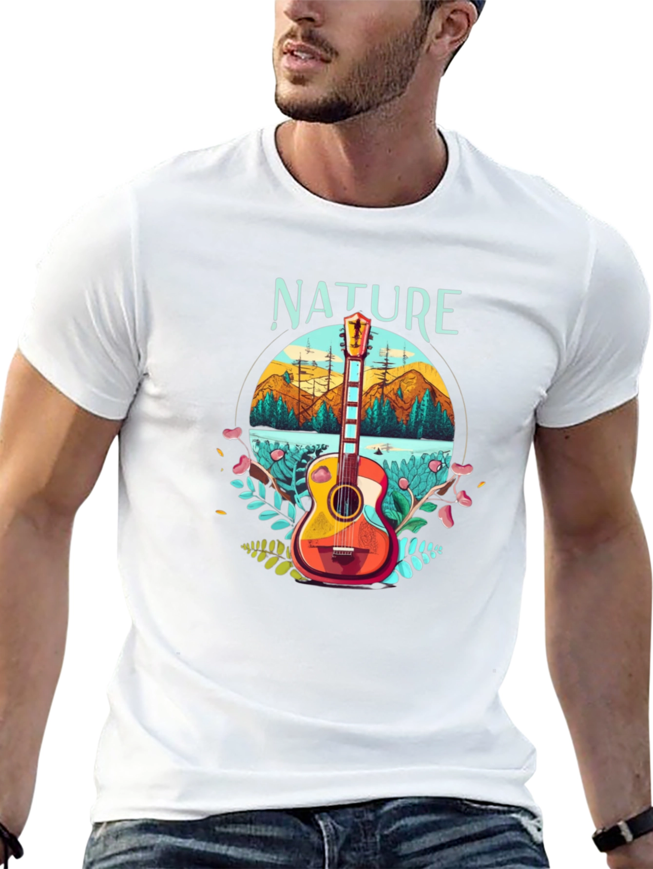 Black Nature Guitar T-Shirt - Outdoors Adventure Tee view 13