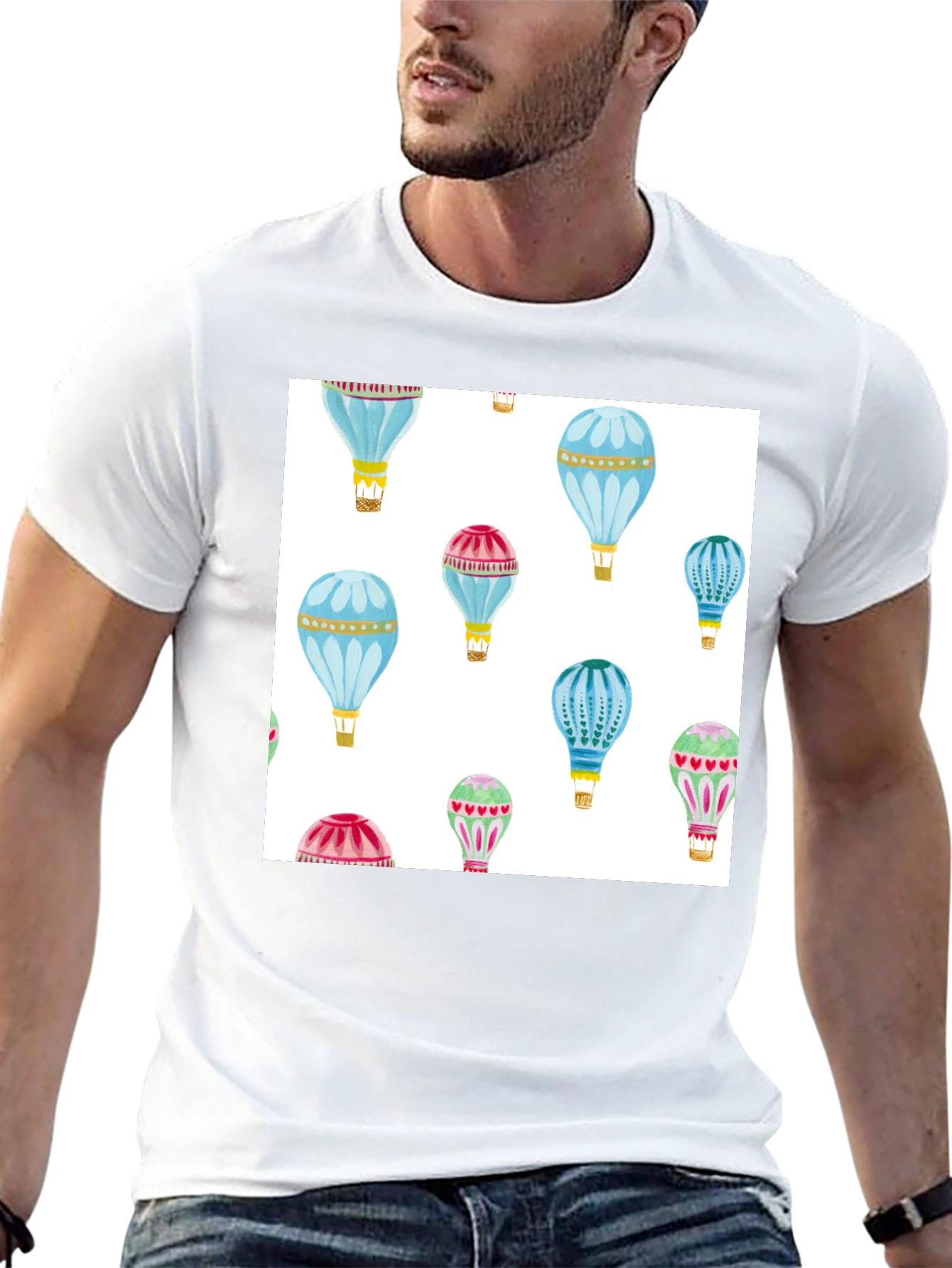 Black Hot Air Balloon Print Black T-Shirt view 13