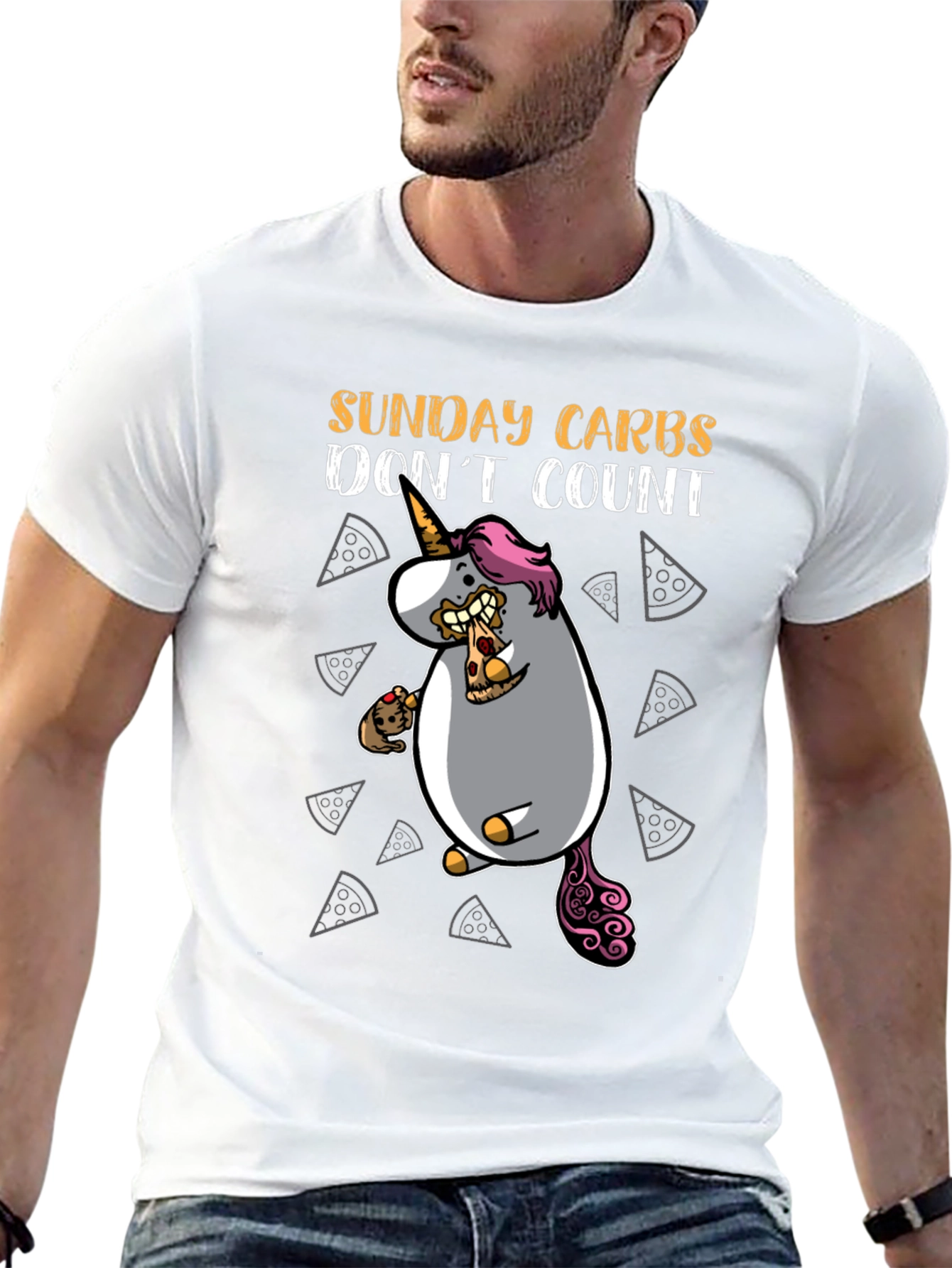 Black Funny Sunday Carbs Unicorn Pizza Graphic Tee view 13