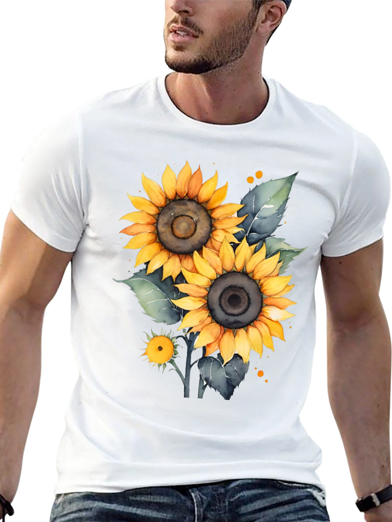 Black Sunflower Graphic Tee - Black Cotton T-Shirt view 13