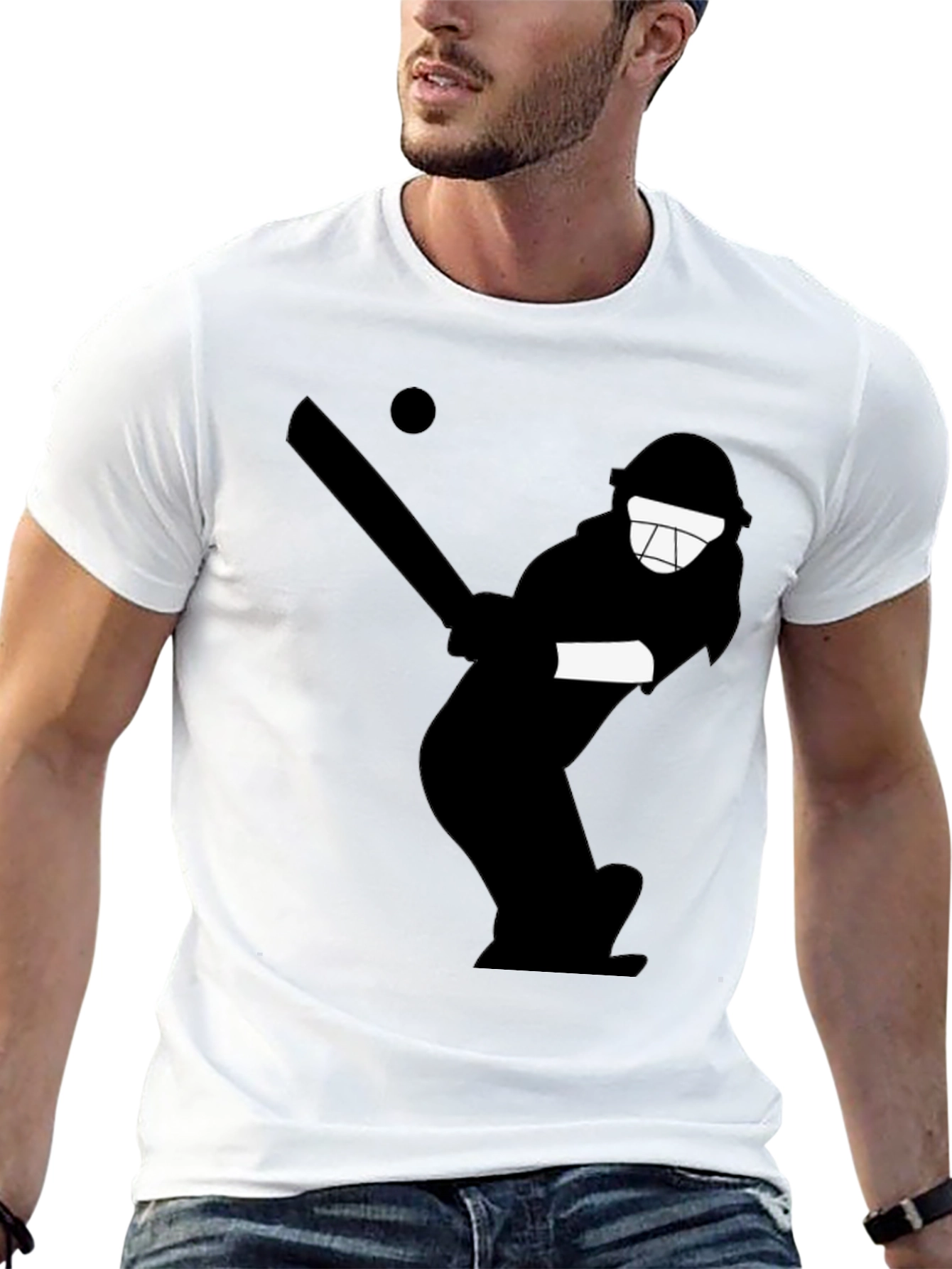 Black Cricket Player Graphic Tee - Black Cotton T-Shirt view 13
