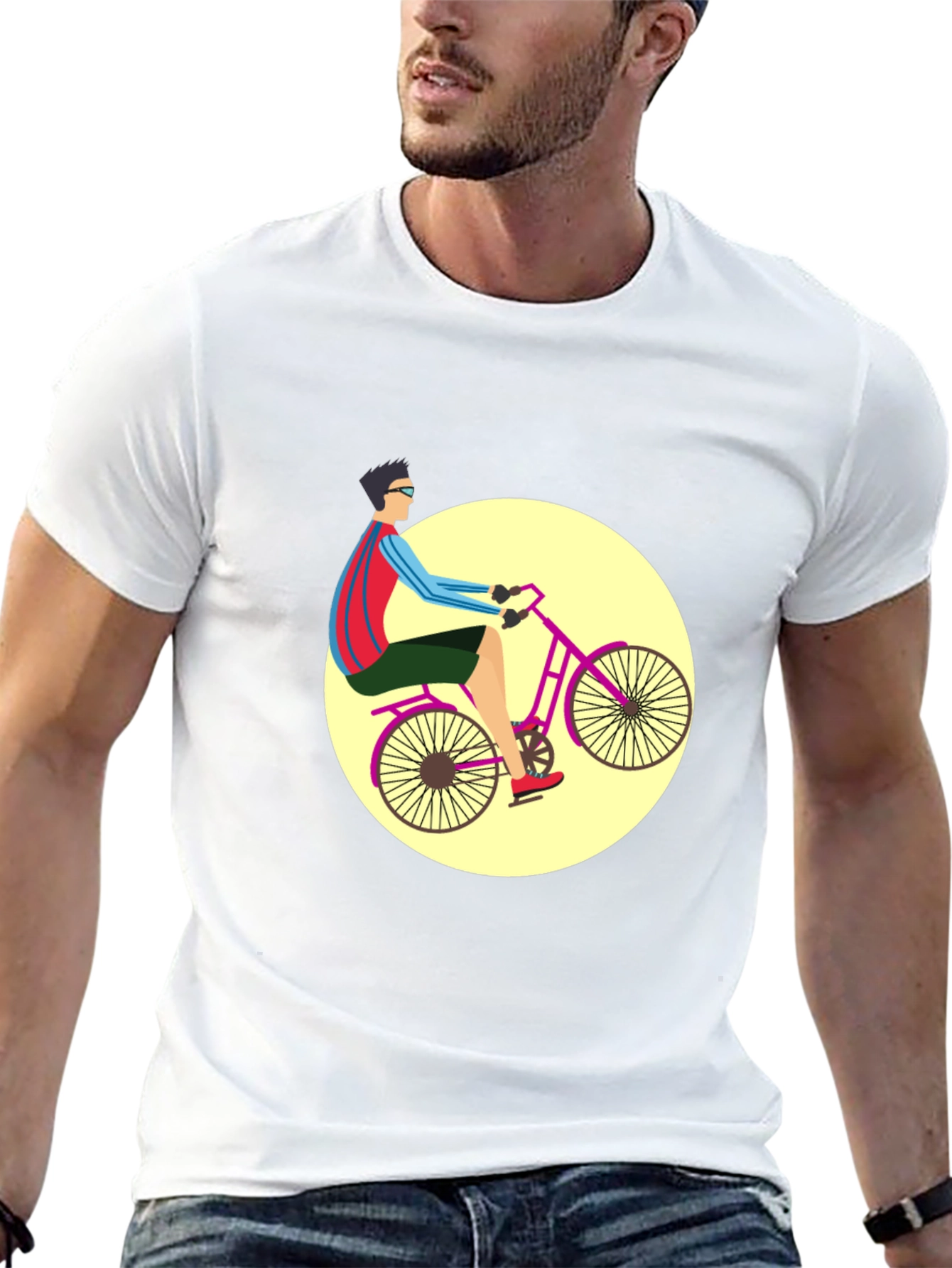 Black Stylish Bicyclist Graphic Tee - Black Cotton Blend view 13