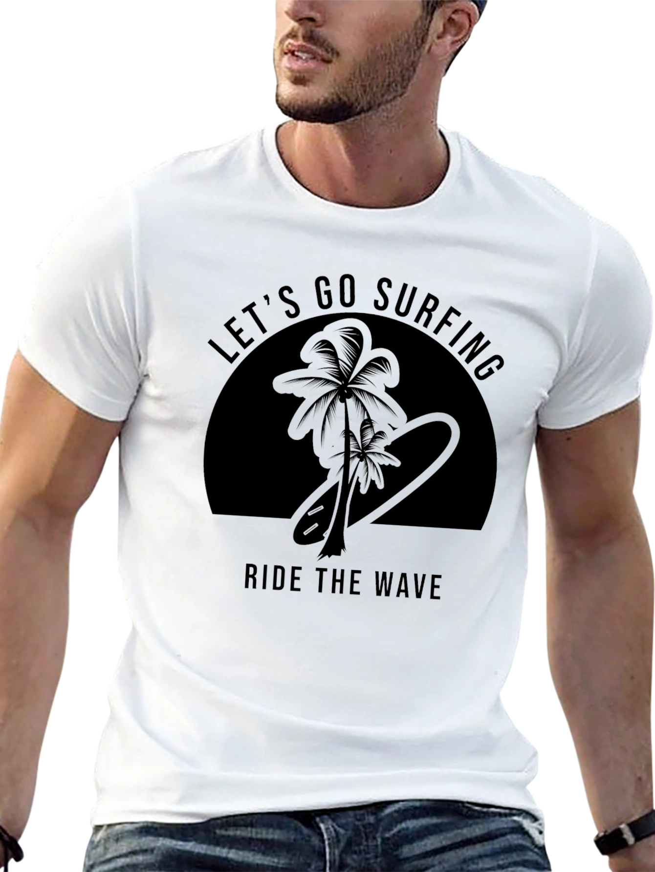 Black Let's Go Surfing Men's Black T-Shirt view 13