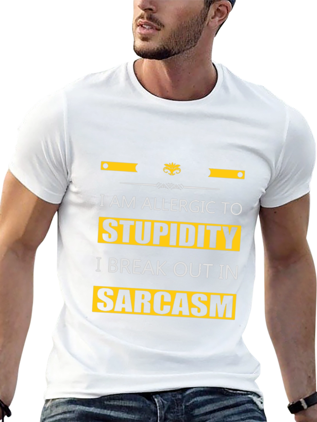 Black Allergic to Stupidity Sarcasm T-Shirt view 13