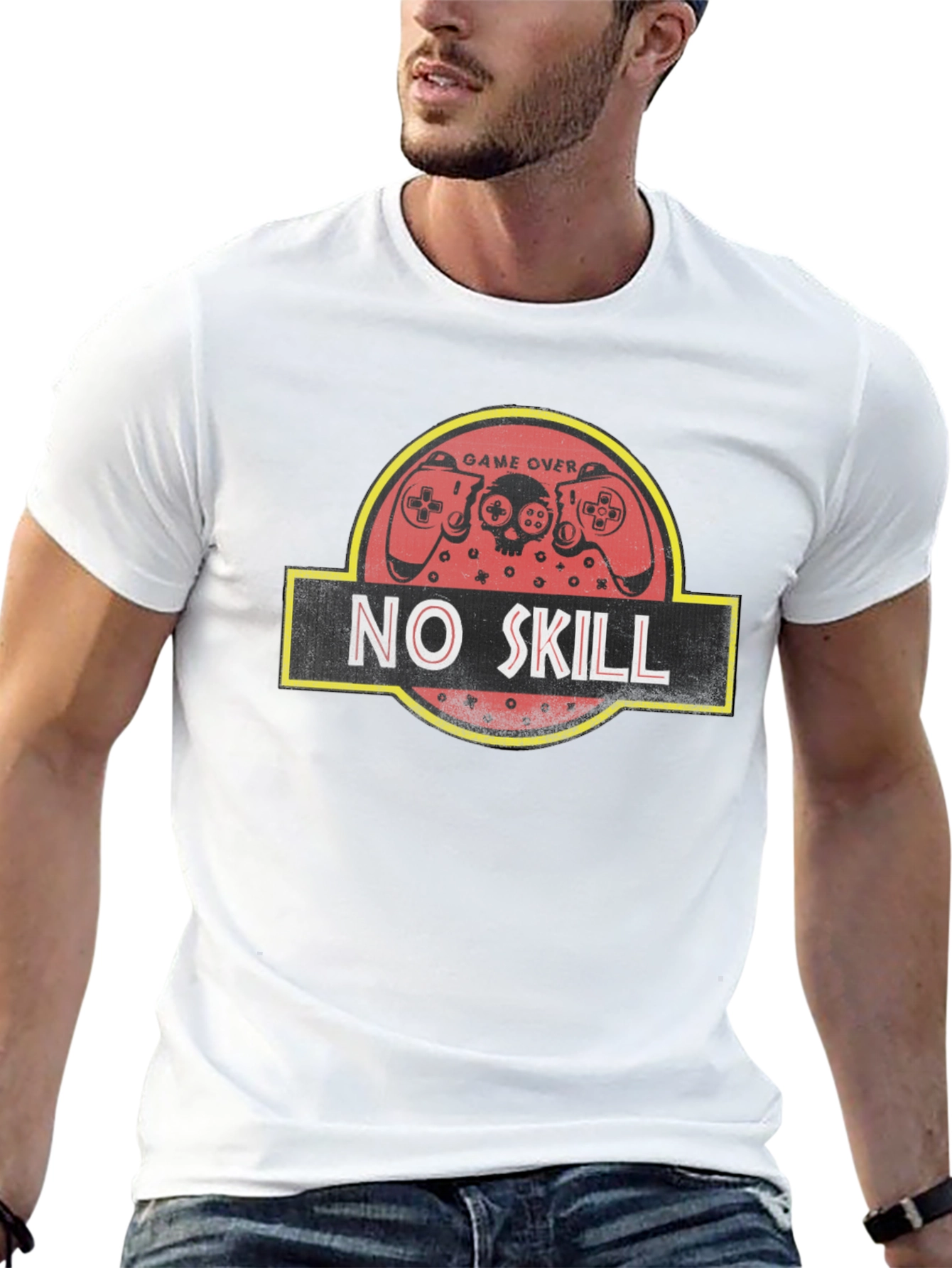 Black No Skill Gamer T-Shirt - Game Over Jurassic Style view 13