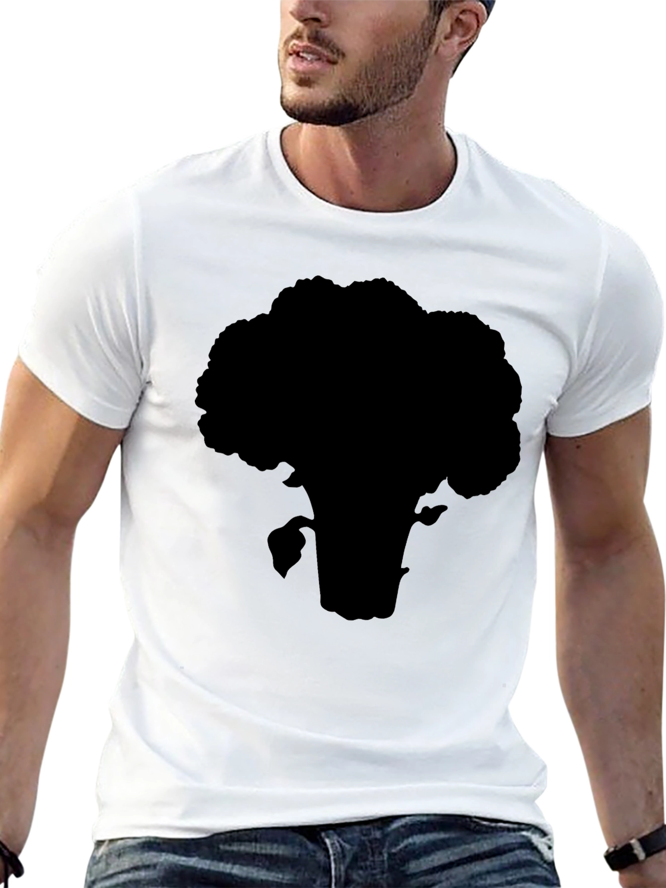 Black Broccoli Silhouette T-Shirt - Black Cotton Tee view 13