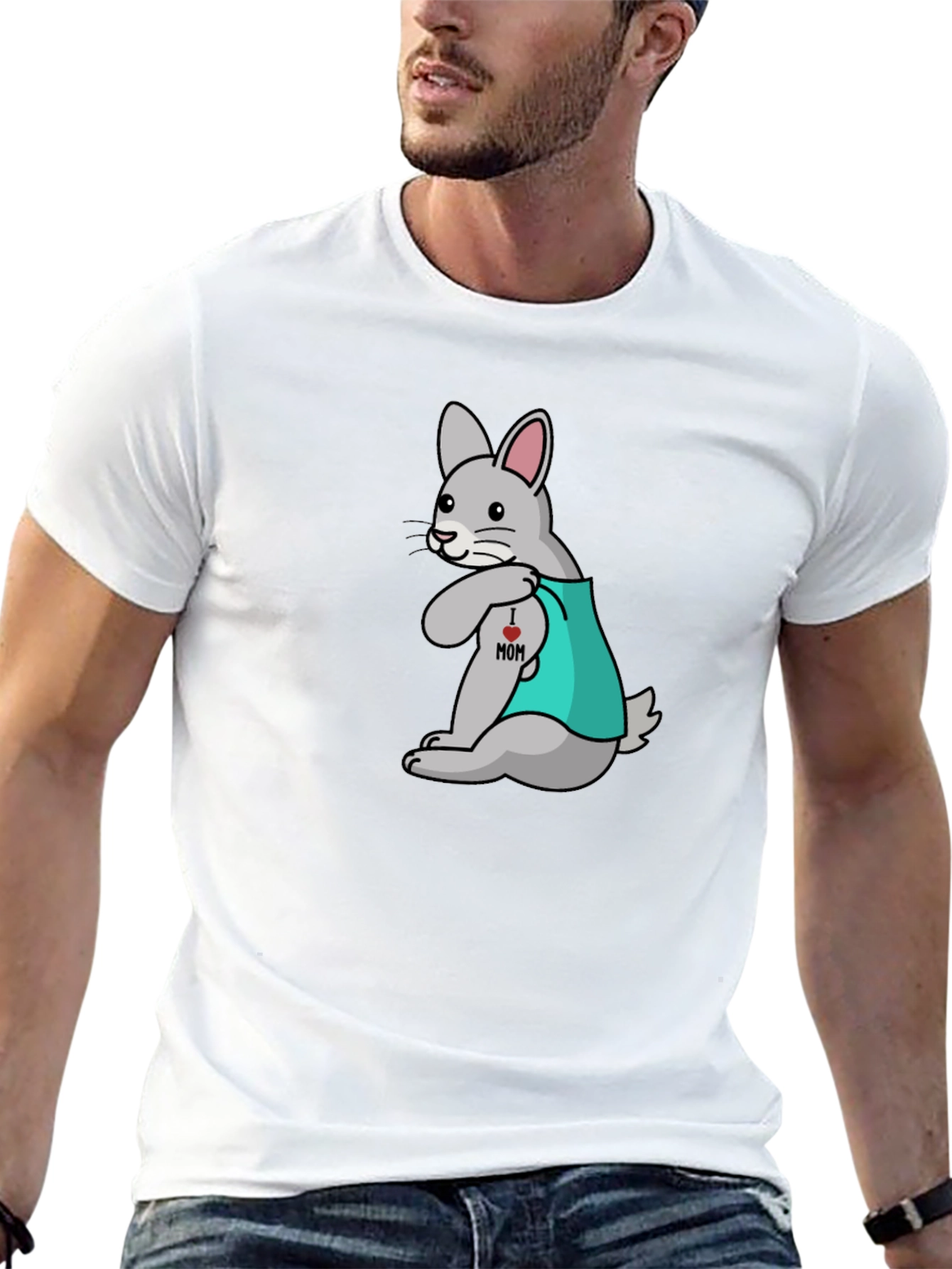 Black Funny Tattooed Rabbit Graphic T-Shirt view 13
