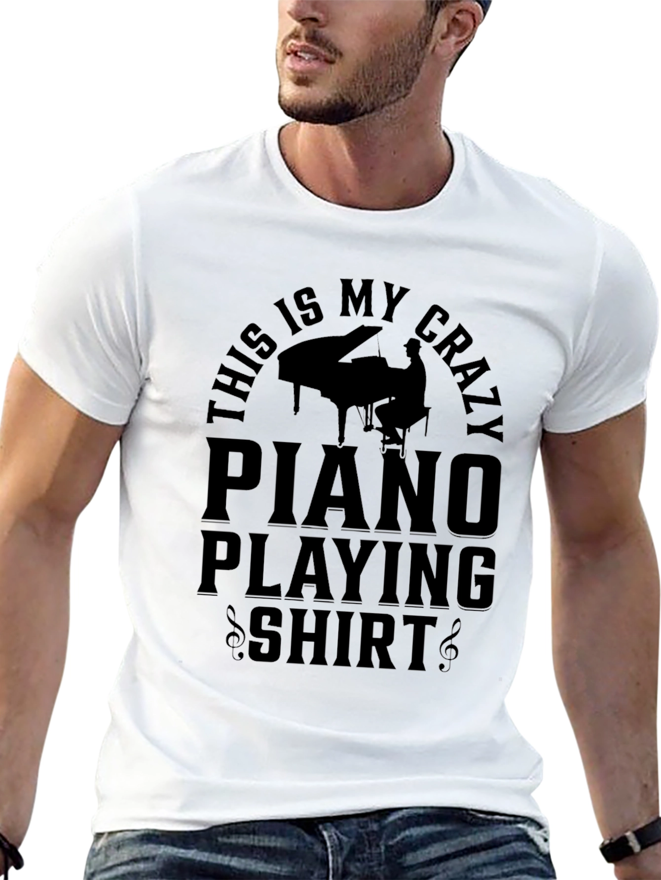 Black Crazy Piano Playing Shirt - Novelty Musician Tee view 13
