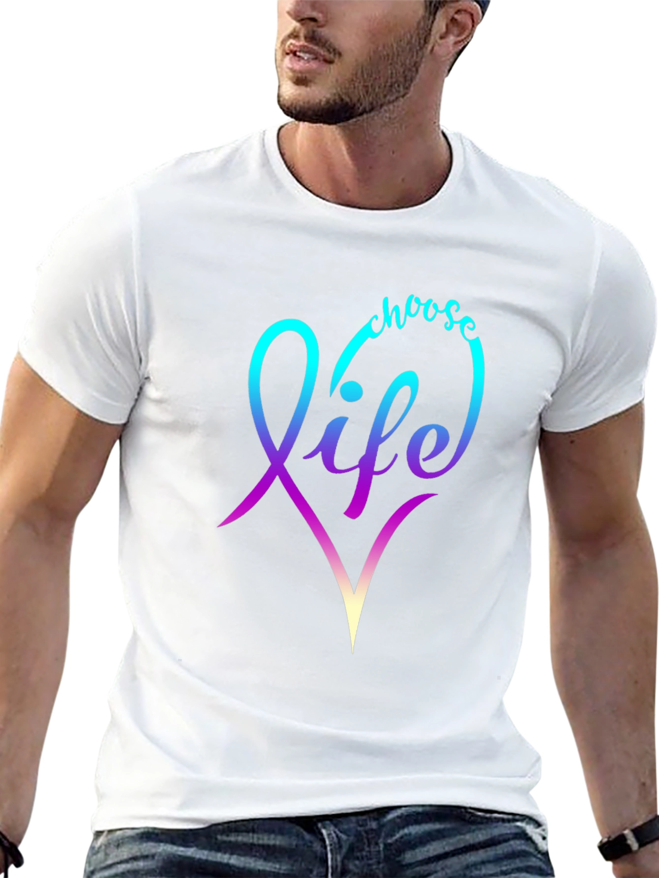 Black Choose Life T-Shirt - Gradient Heart Design view 13