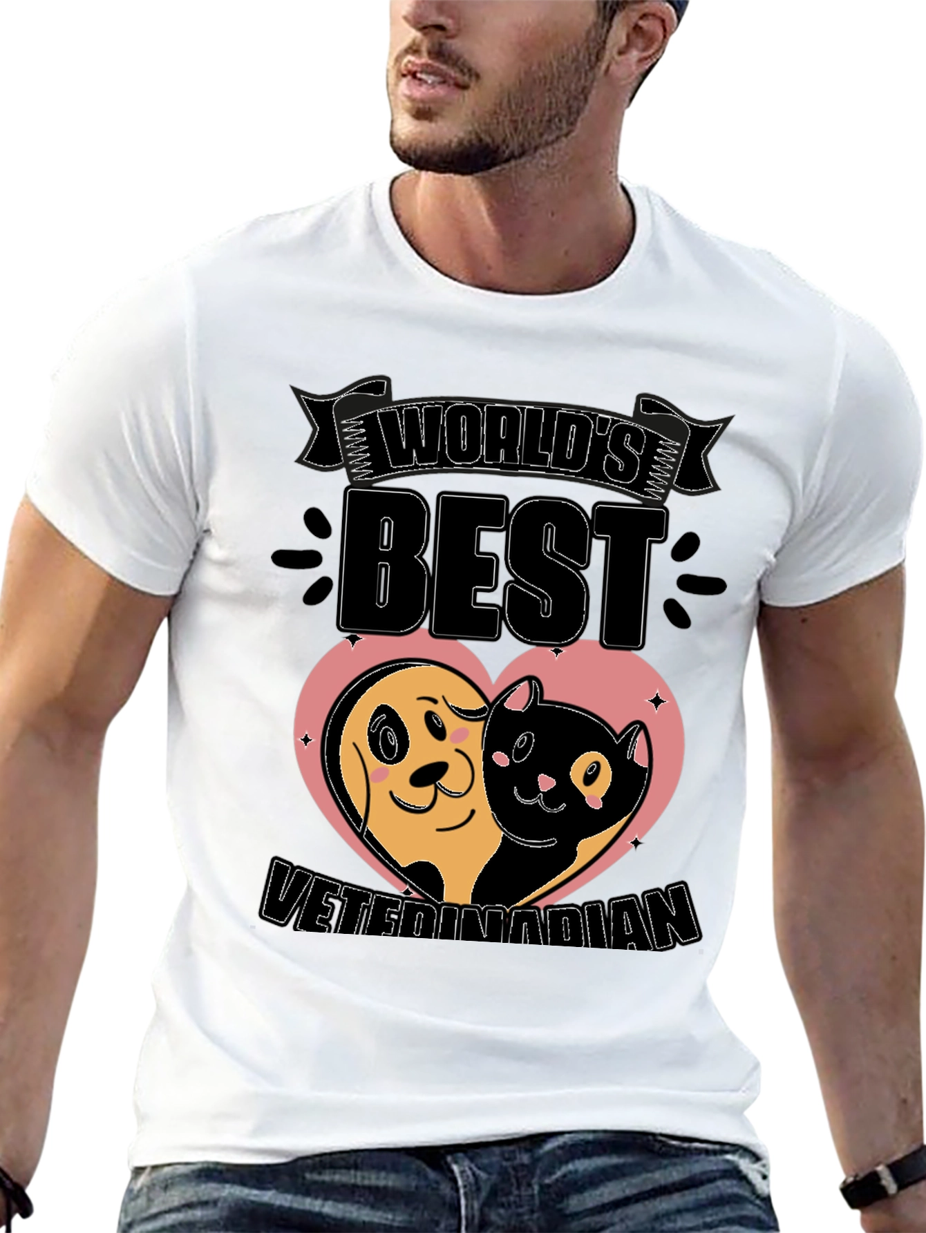 Black World's Best Veterinarian T-Shirt - Dog & Cat Heart view 13