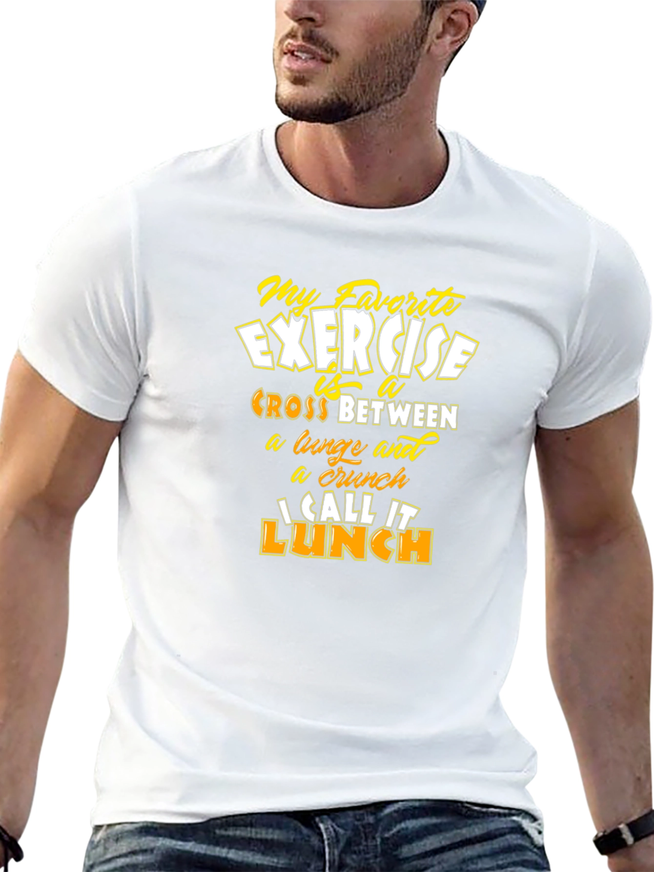 Black Funny Exercise Lunch T-Shirt - Men's Graphic Tee view 13