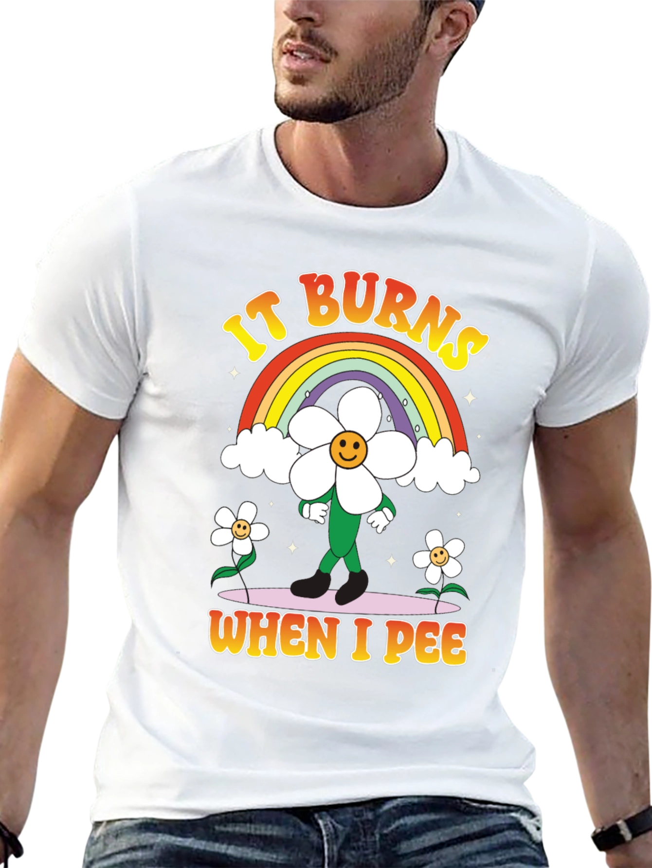 Black Funny Graphic T-Shirt - It Burns When I Pee Rainbow view 13