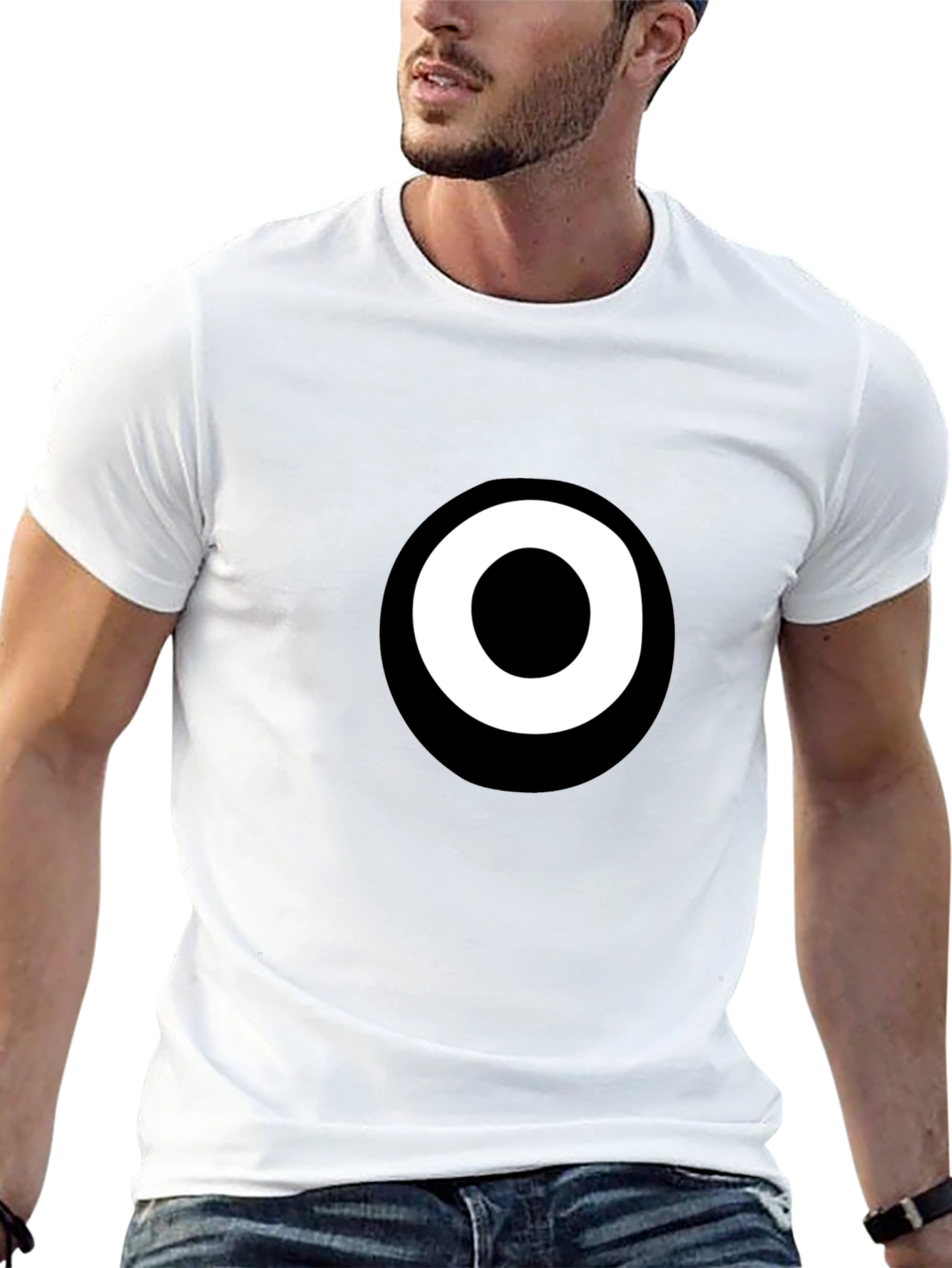 Black Modern Minimalist Black T-Shirt with White Circle Design view 13