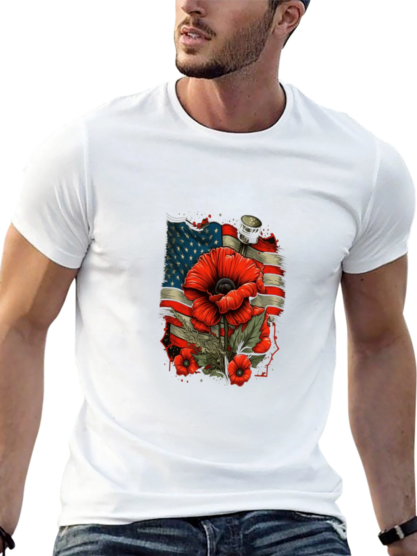 Black Patriotic Poppy T-Shirt - American Flag Remembrance view 13