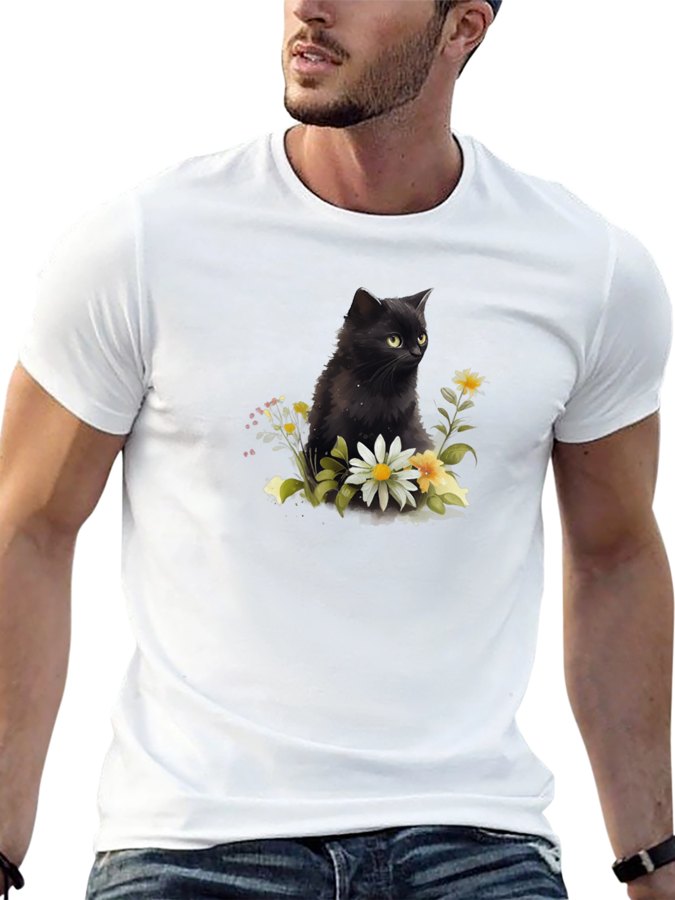 Black Black Cat Floral T-Shirt - Soft Cotton Blend view 13
