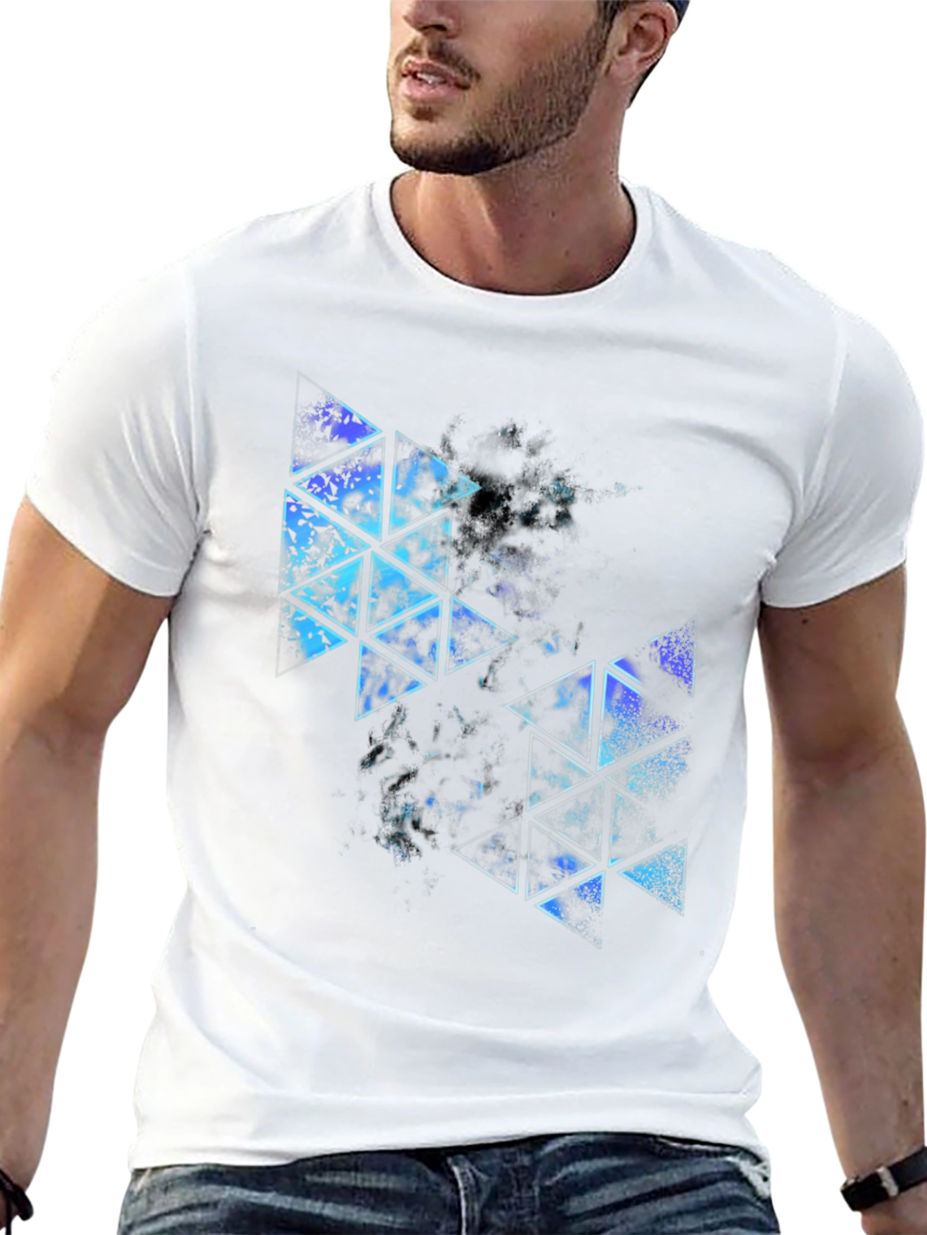 Black Geometric Triangle Print T-Shirt - Modern Style view 13