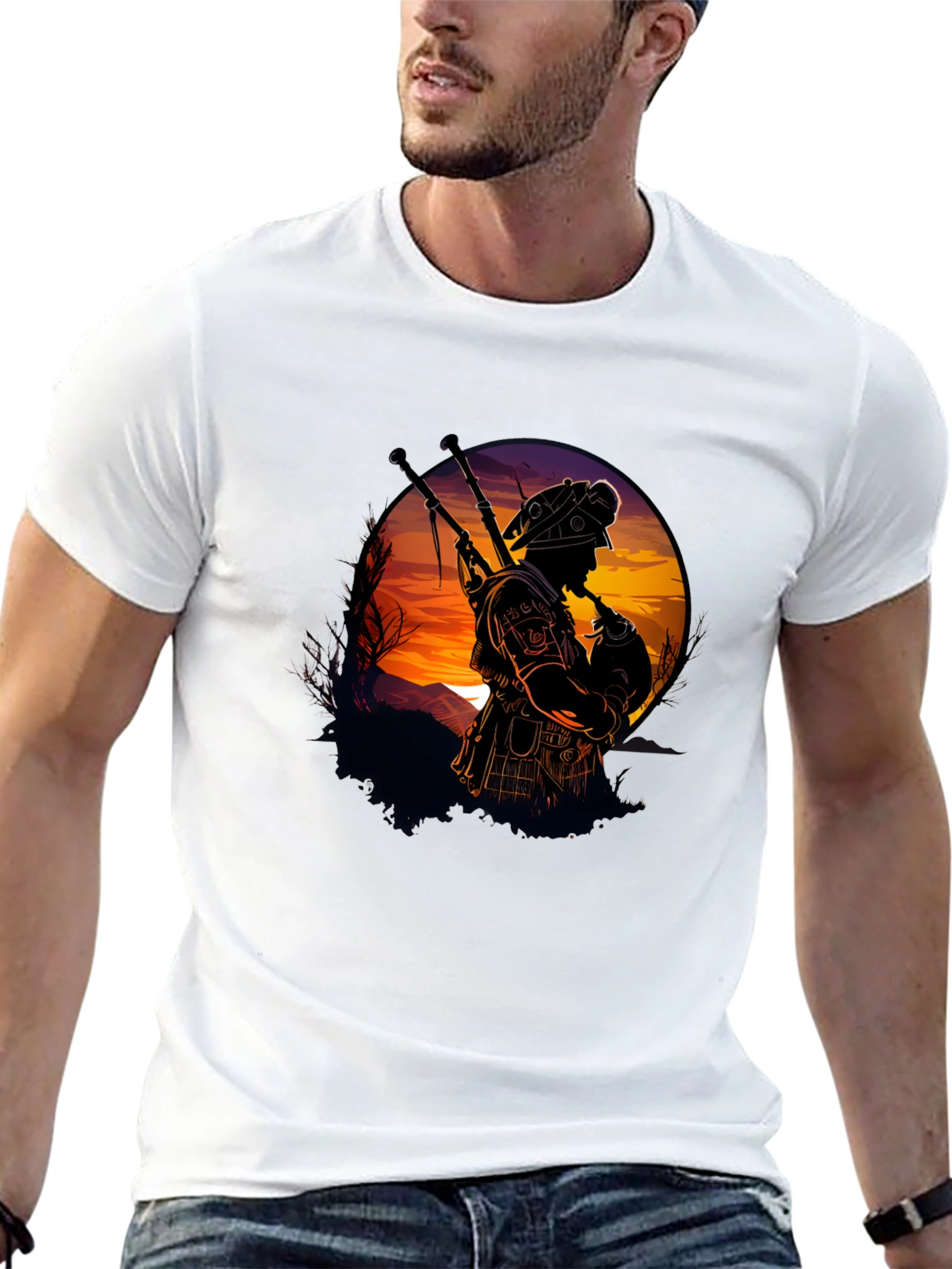 Black Bagpiper Silhouette Graphic Tee - Black view 13