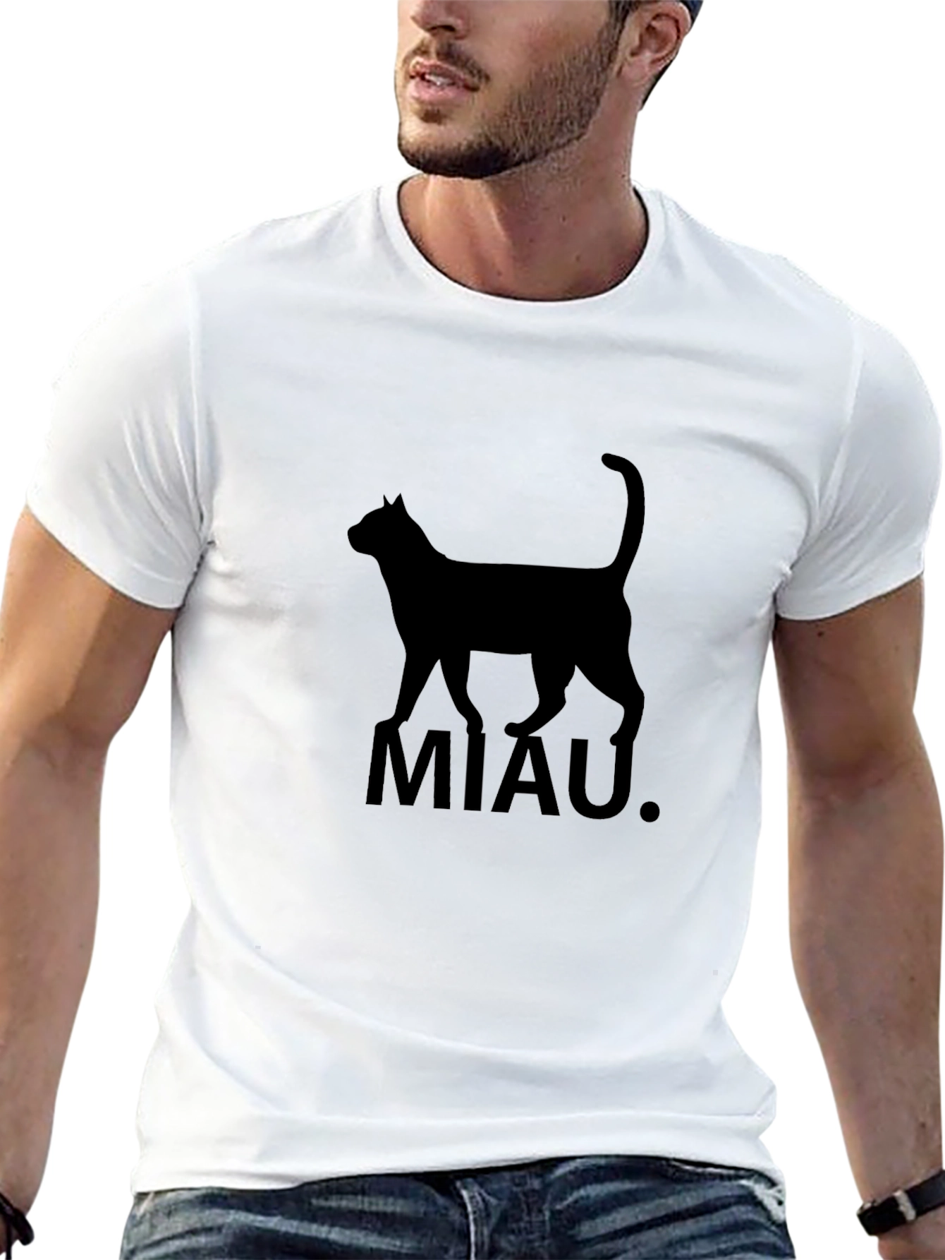 Black Black Cat MIAU T-Shirt - Graphic Tee view 13